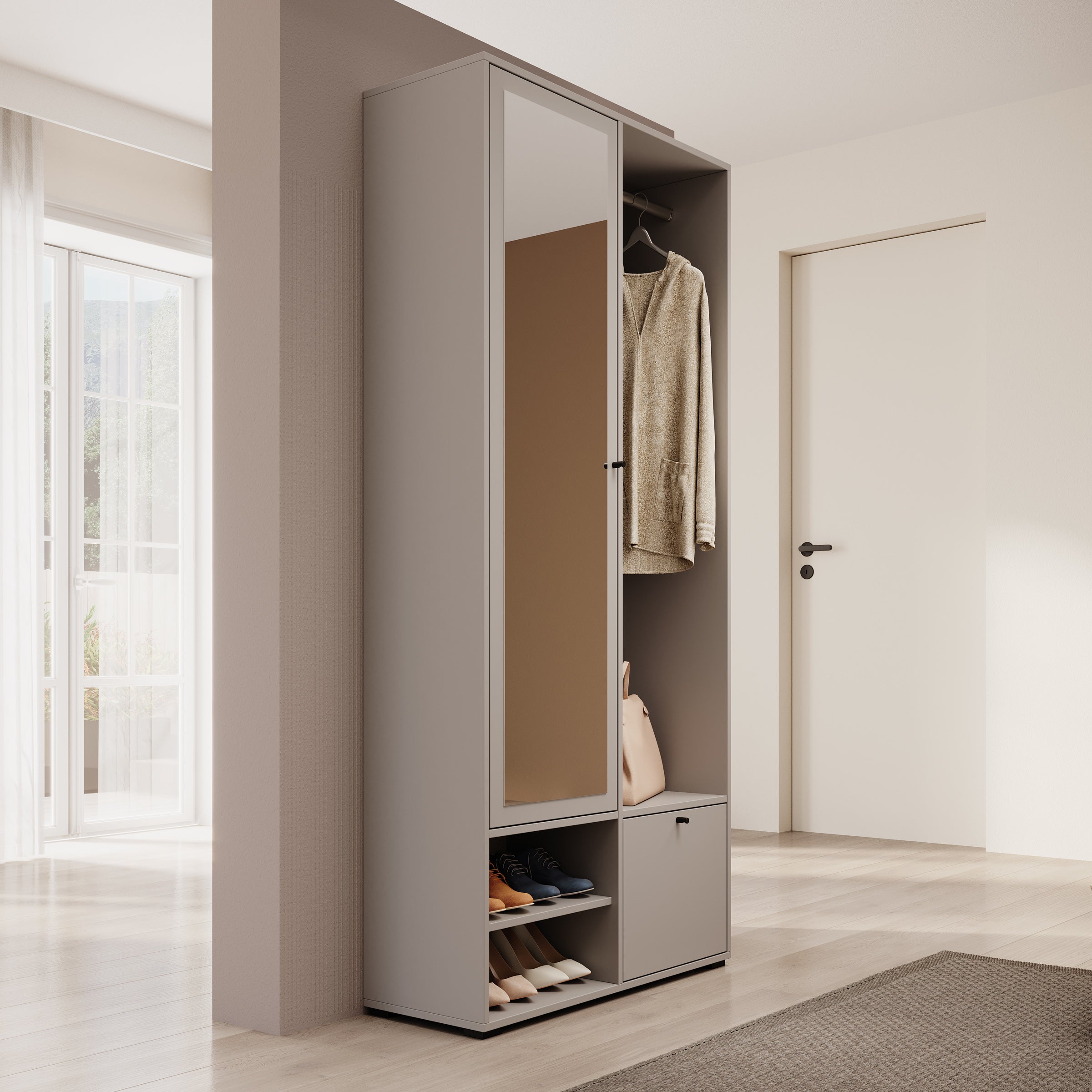 Deacon - Halkast met 2 deuren - Grijs - 90x33x190 cm