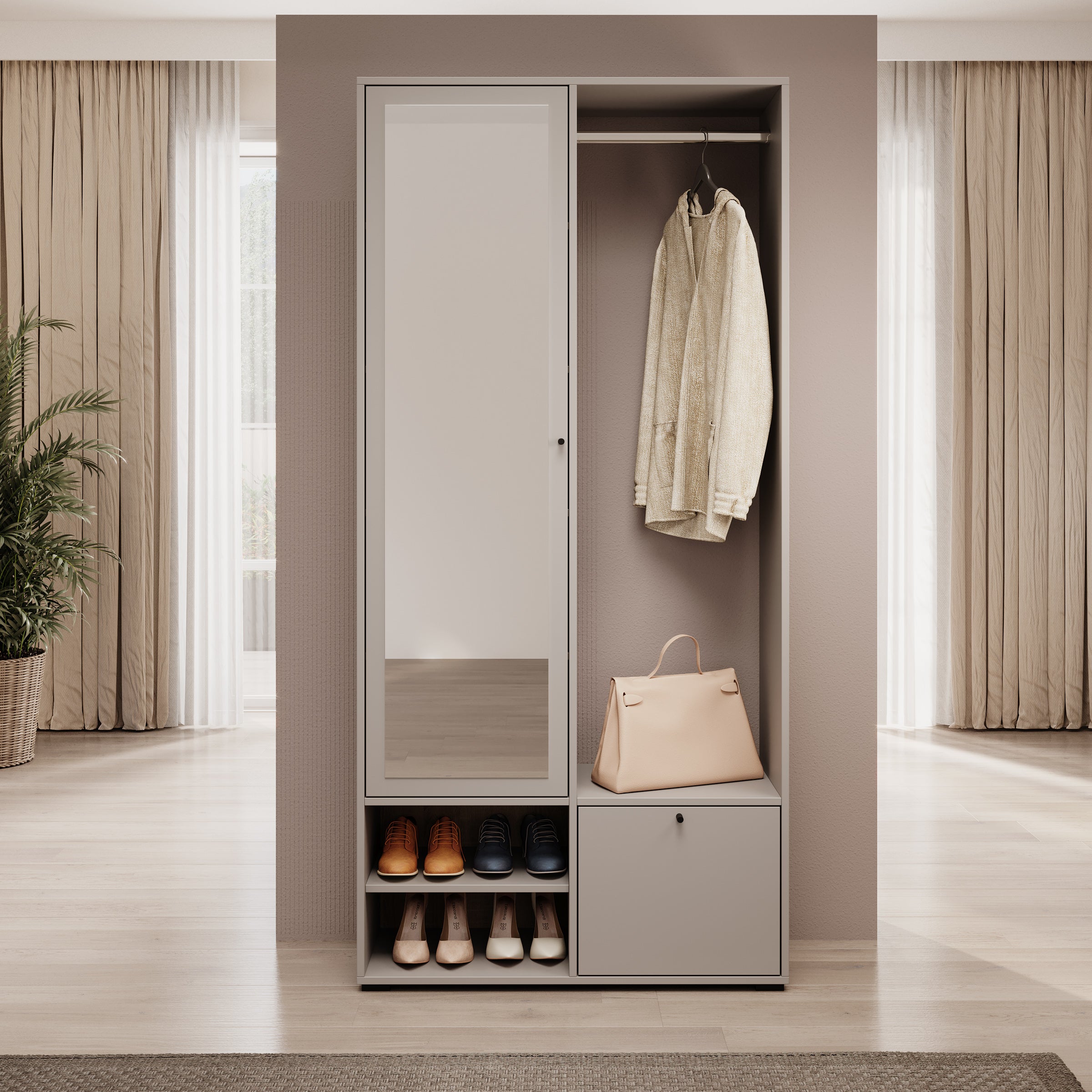 Deacon - Halkast met 2 deuren - Grijs - 90x33x190 cm