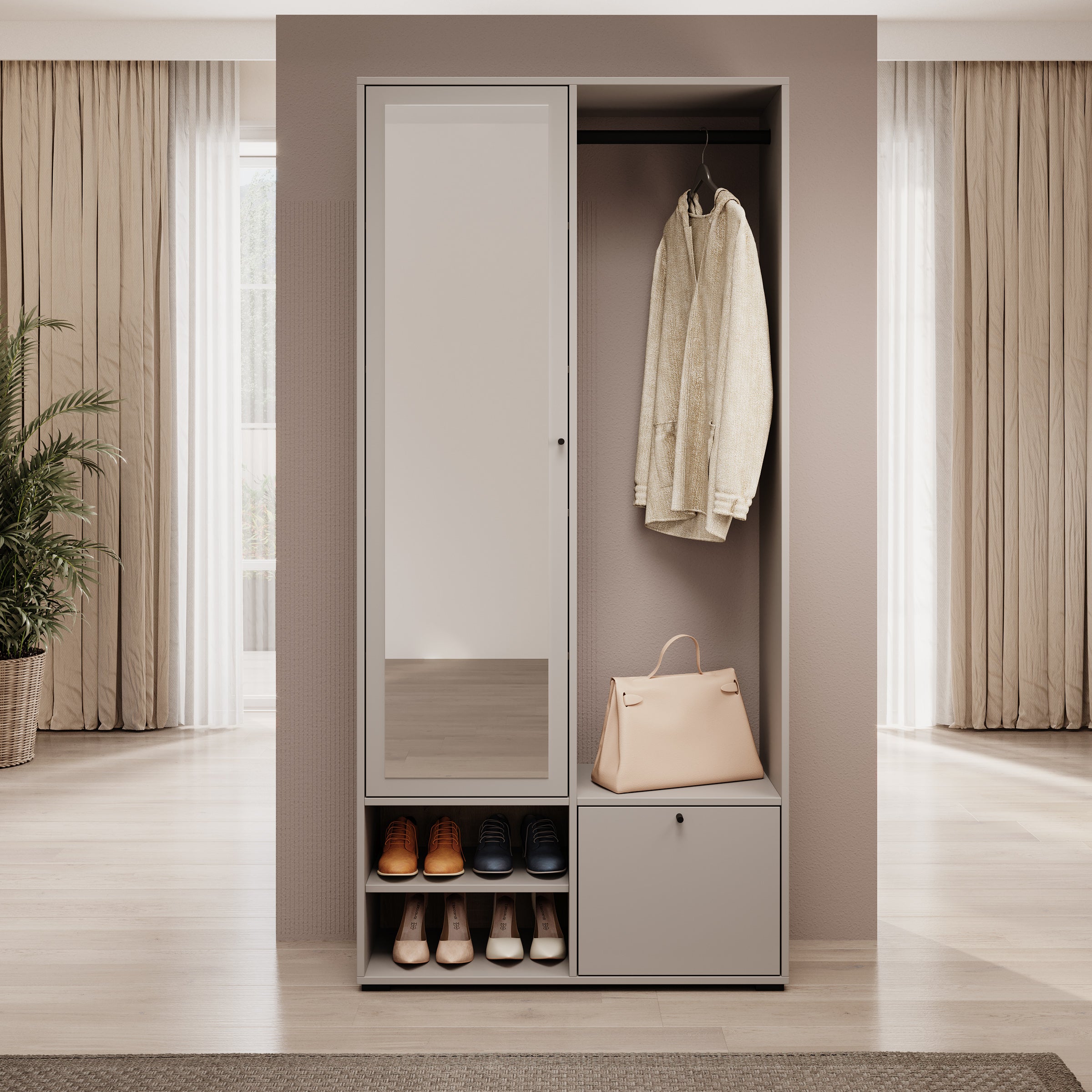 Deacon - Halkast met 2 deuren - Grijs - 90x33x190 cm