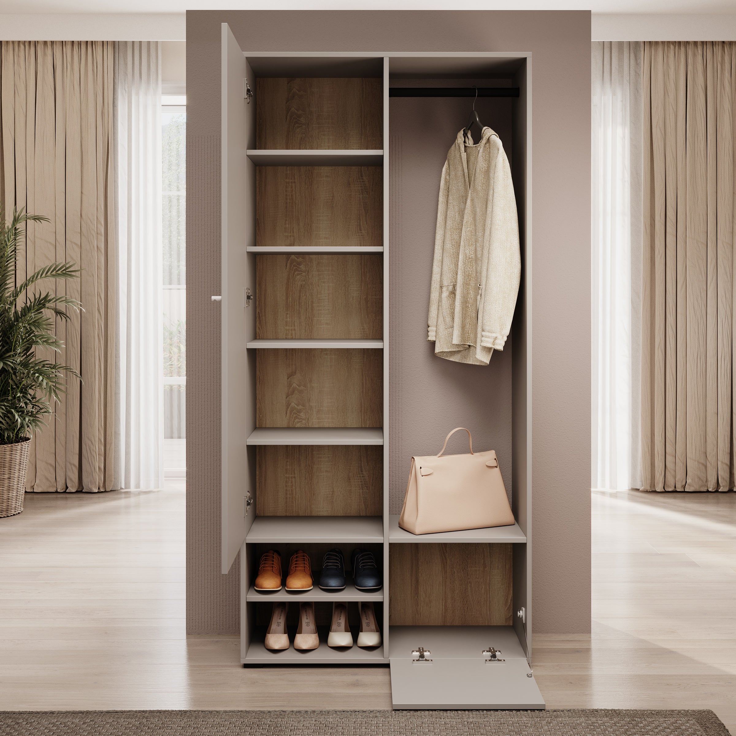 Deacon - Halkast met 2 deuren - Grijs - 90x33x190 cm