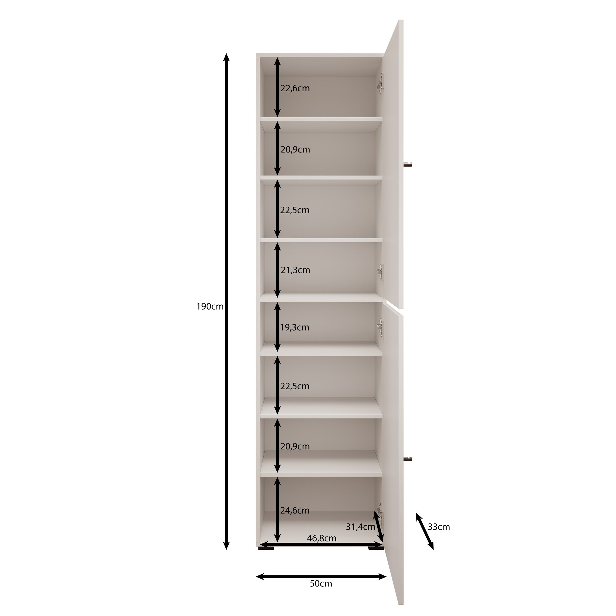 Deacon - Schoenenkast - Zwart - 50x33x190 cm