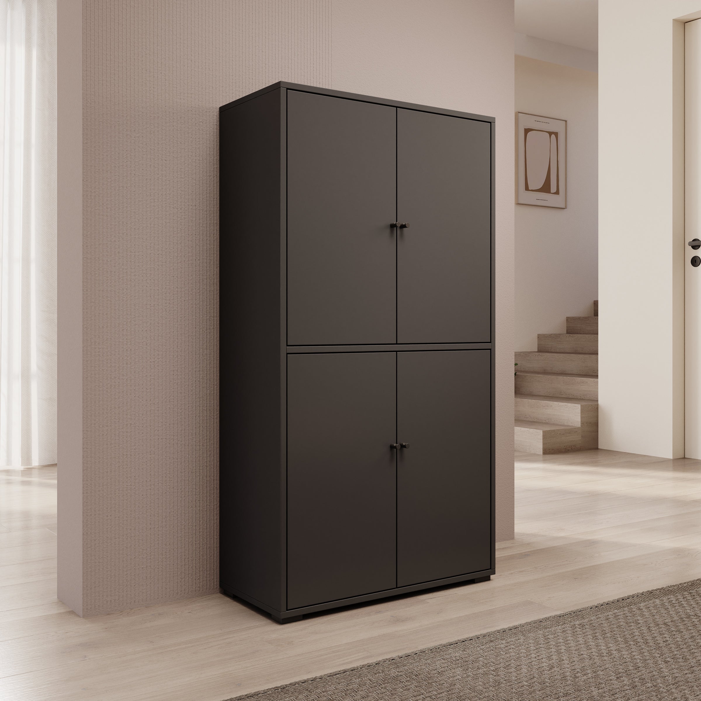 Deacon - Schoenenkast - Zwart - 70x33x131 cm