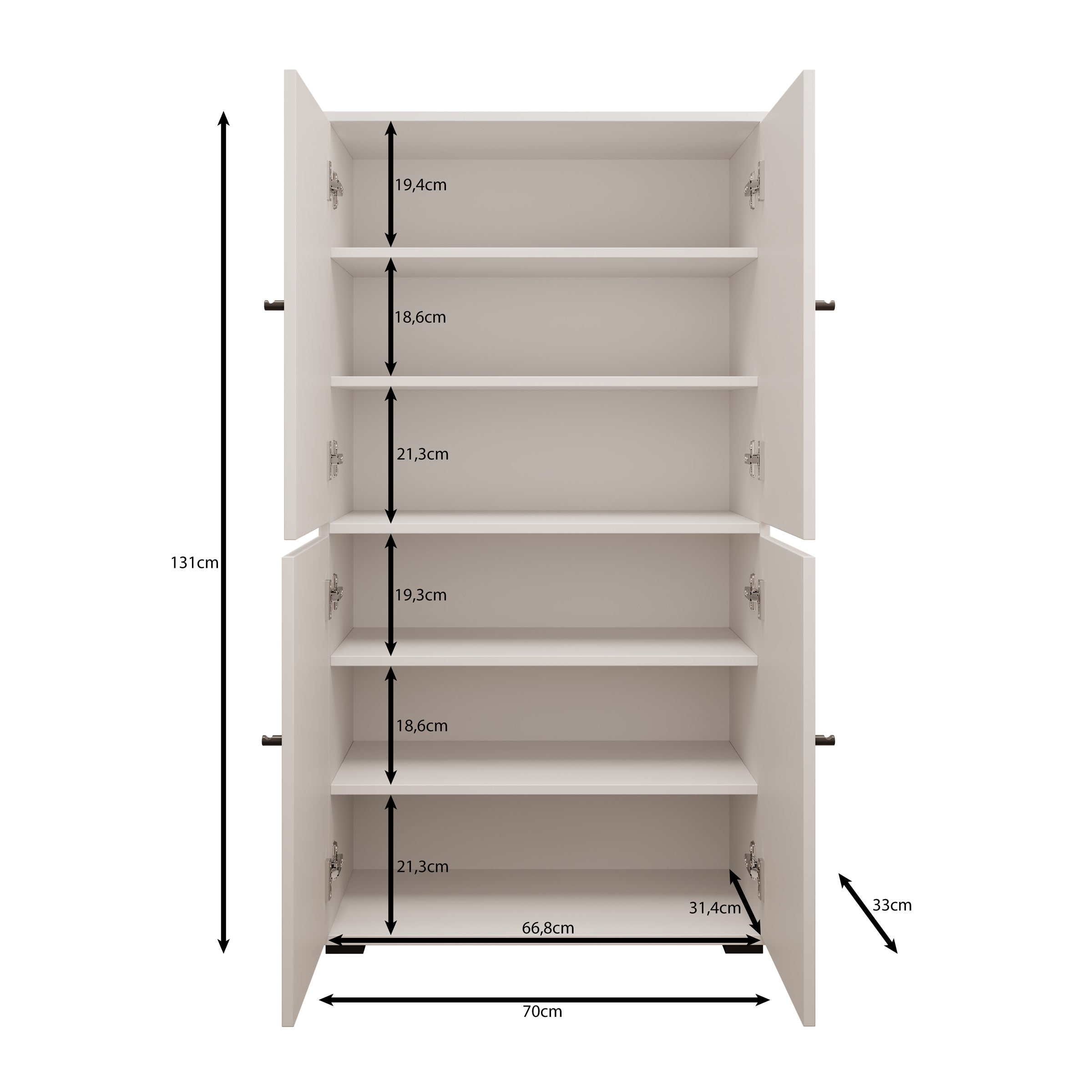 Deacon - Schoenenkast - Zwart - 70x33x131 cm