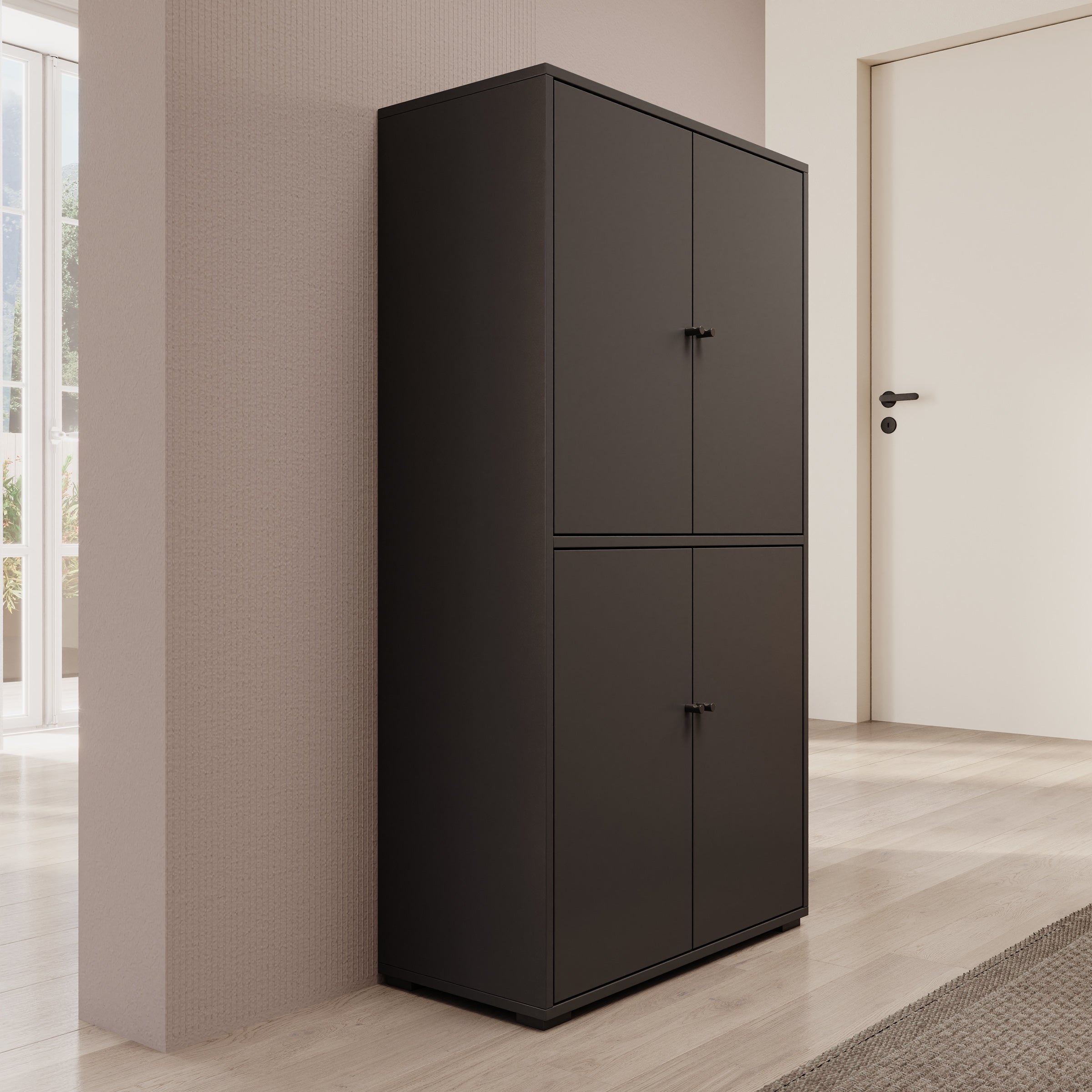 Deacon - Schoenenkast - Zwart - 70x33x131 cm