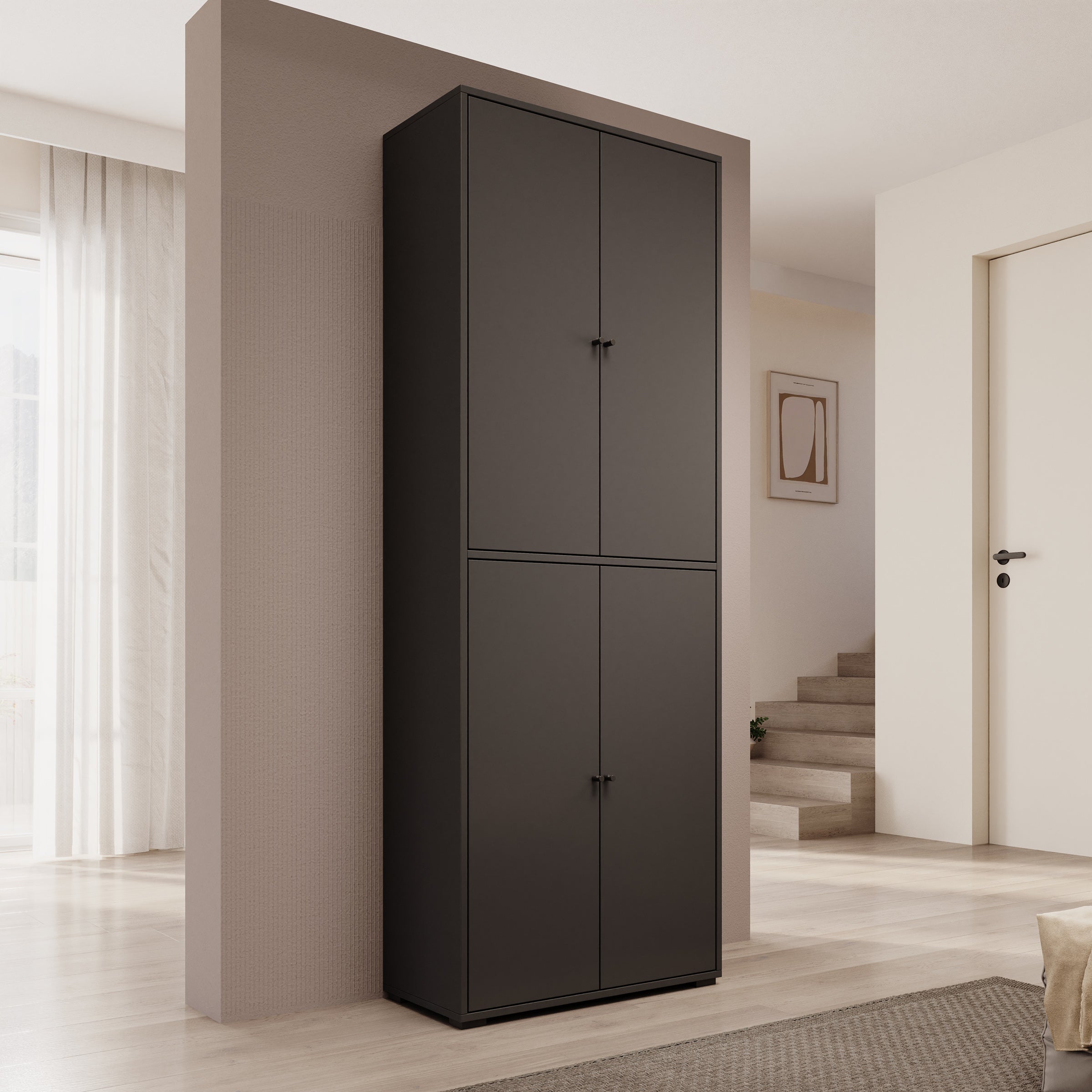 Deacon - Schoenenkast - Zwart - 70x33x190 cm