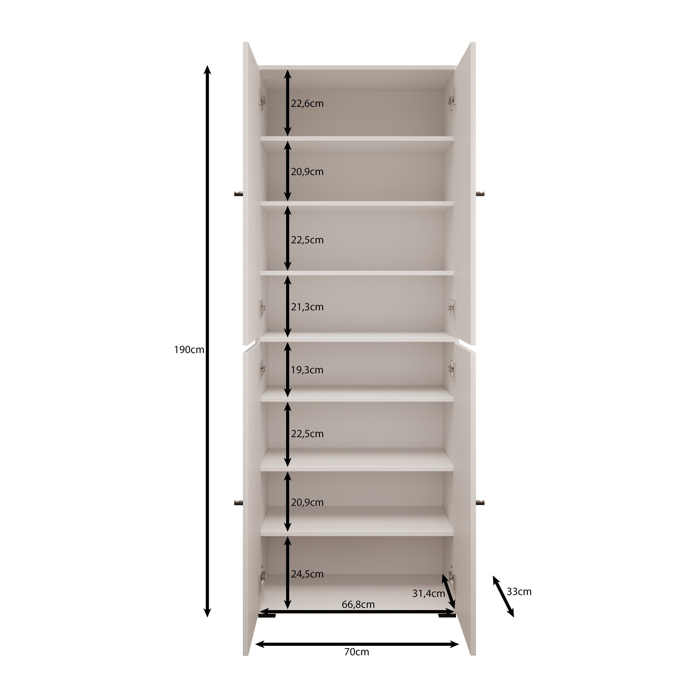 Deacon - Schoenenkast - Zwart - 70x33x190 cm