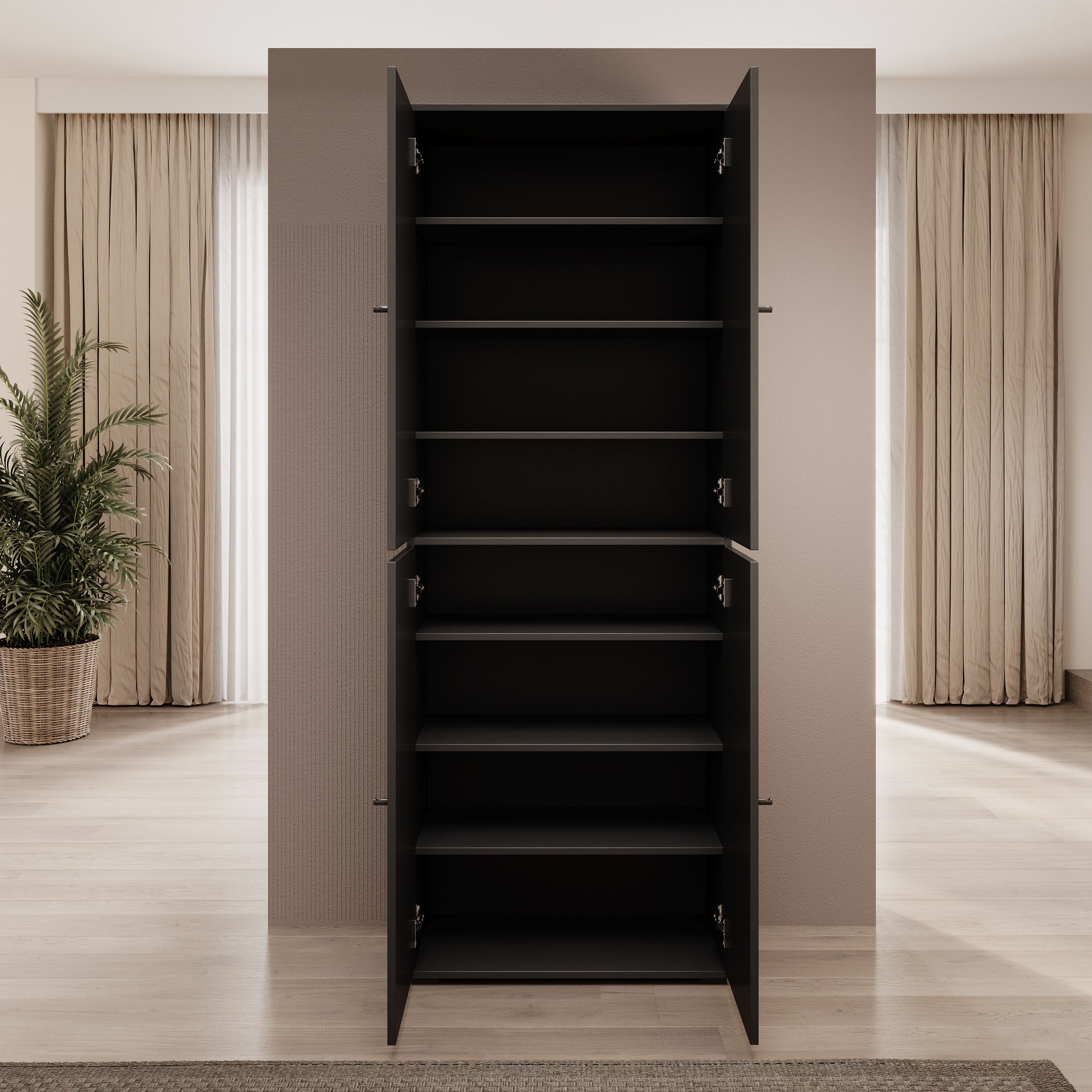 Deacon - Schoenenkast - Zwart - 70x33x190 cm