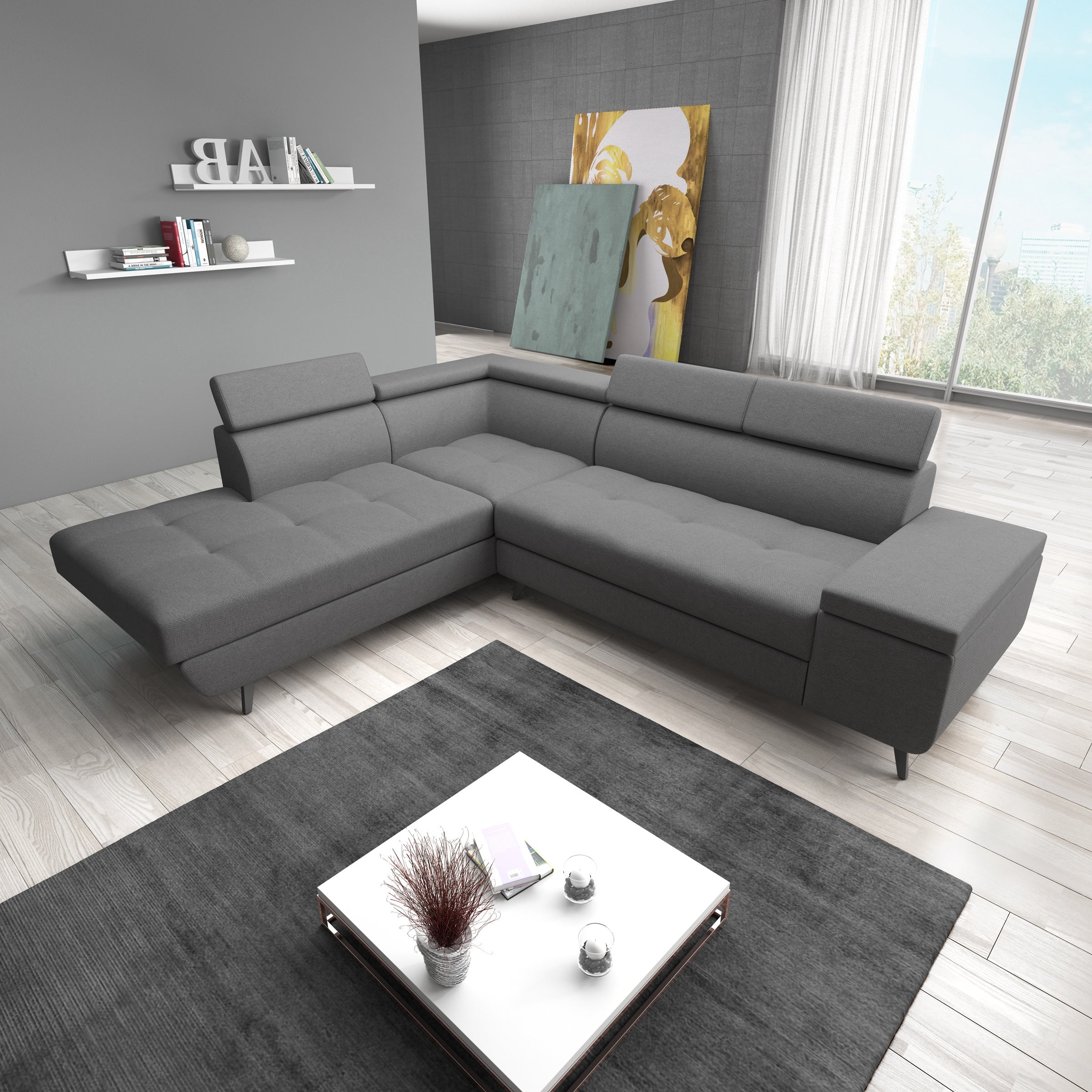 Destiny - Hoekbank 4-zits - Stof grijs - Links - 265x224x78 cm