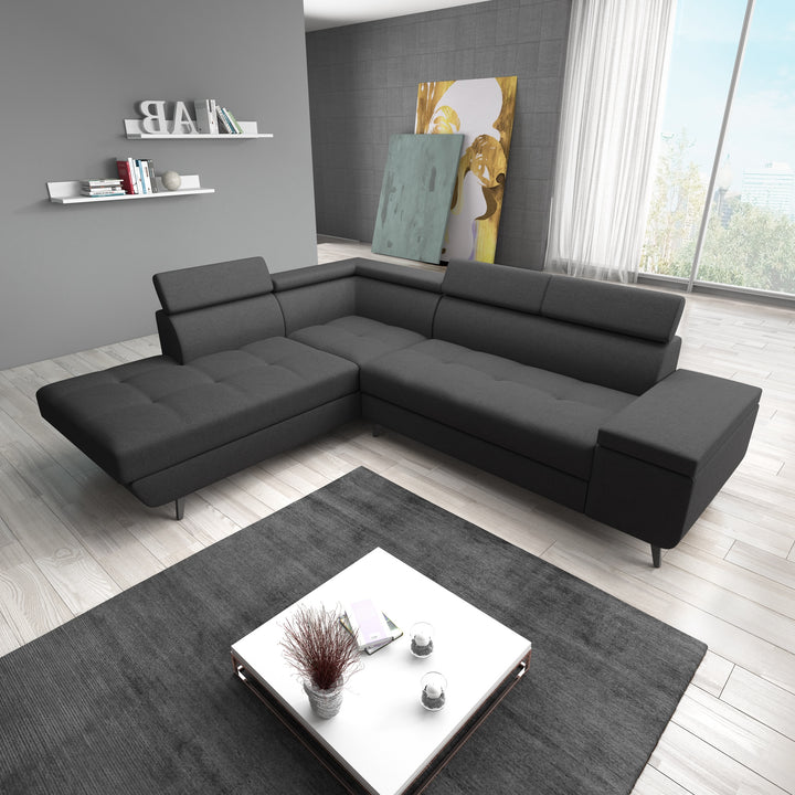Destiny - Hoekbank 4-zits - Stof zwart - Links - 265x224x78 cm