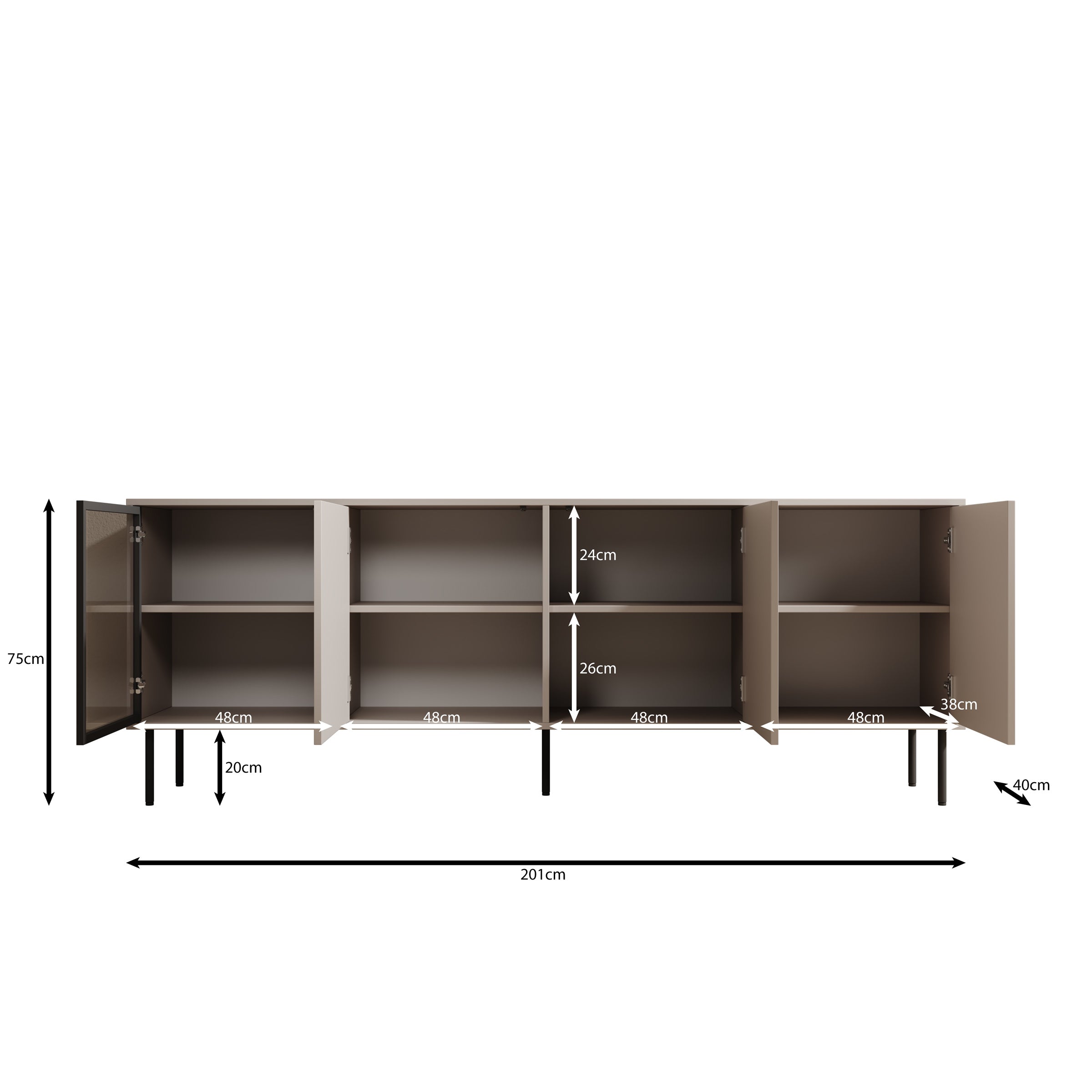 Dimora - Dressoir - Beige - 200x40x75 cm