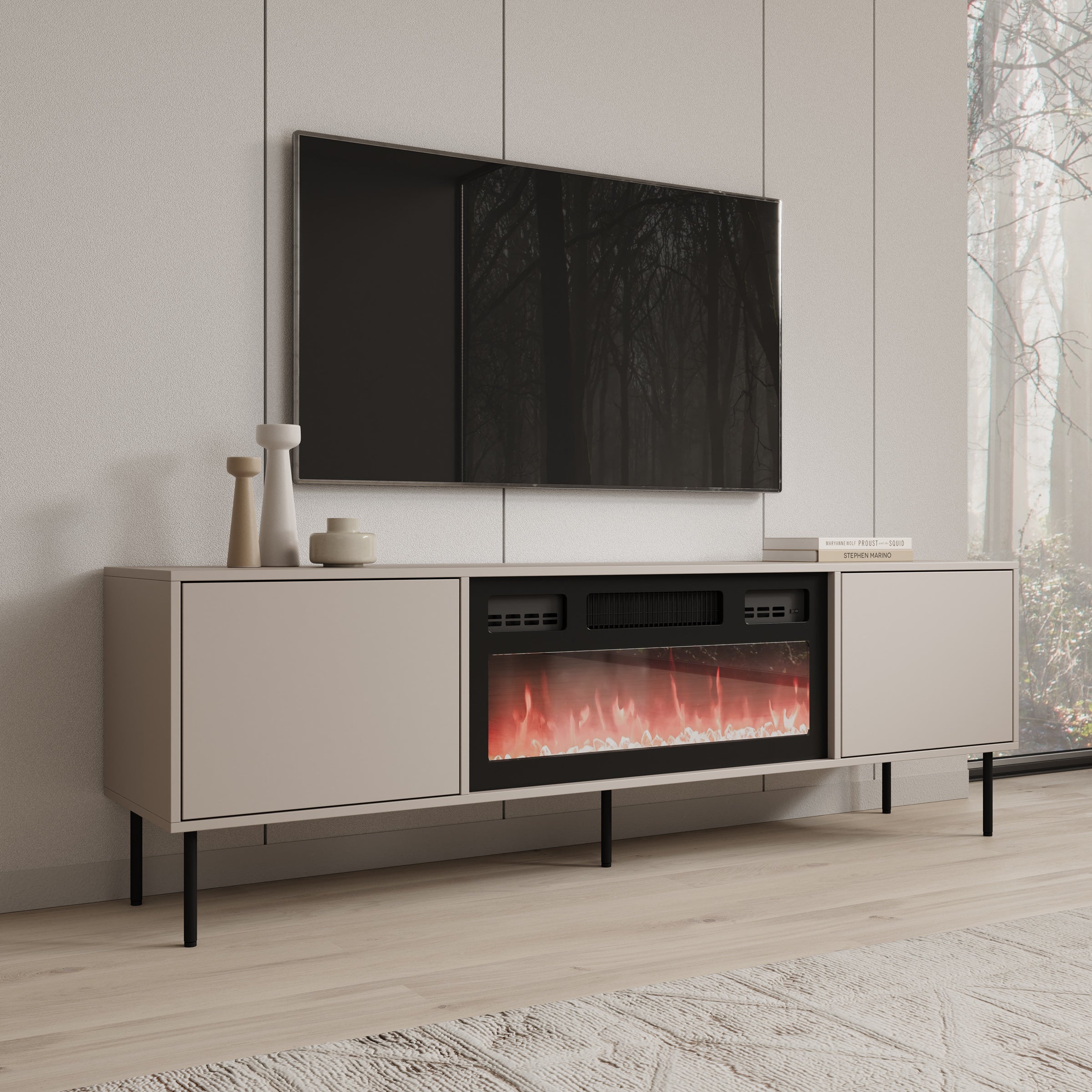 Dimora - TV-Meubel met sfeerhaard - Beige - 183x40x60 cm