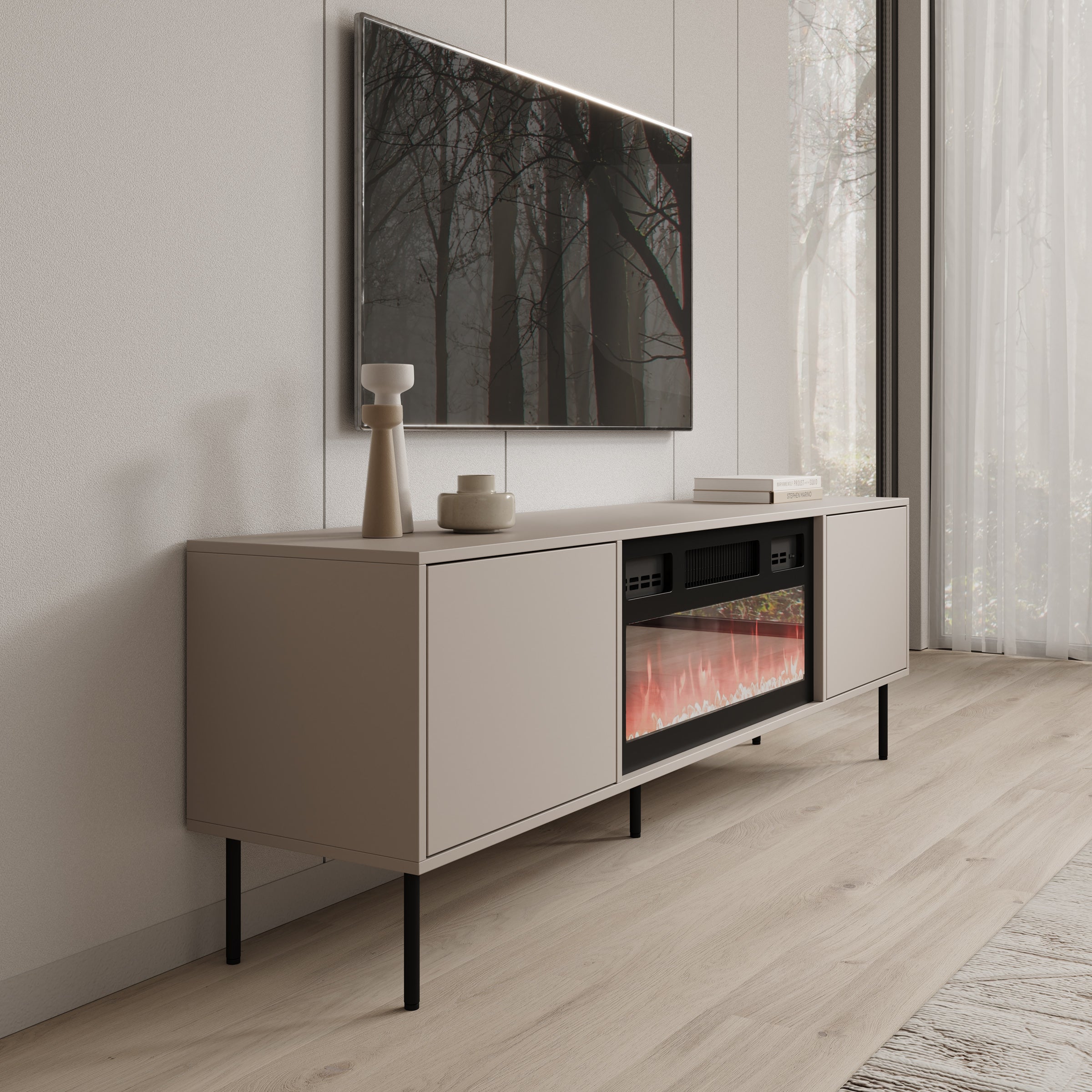 Dimora - TV-Meubel met sfeerhaard - Beige - 183x40x60 cm