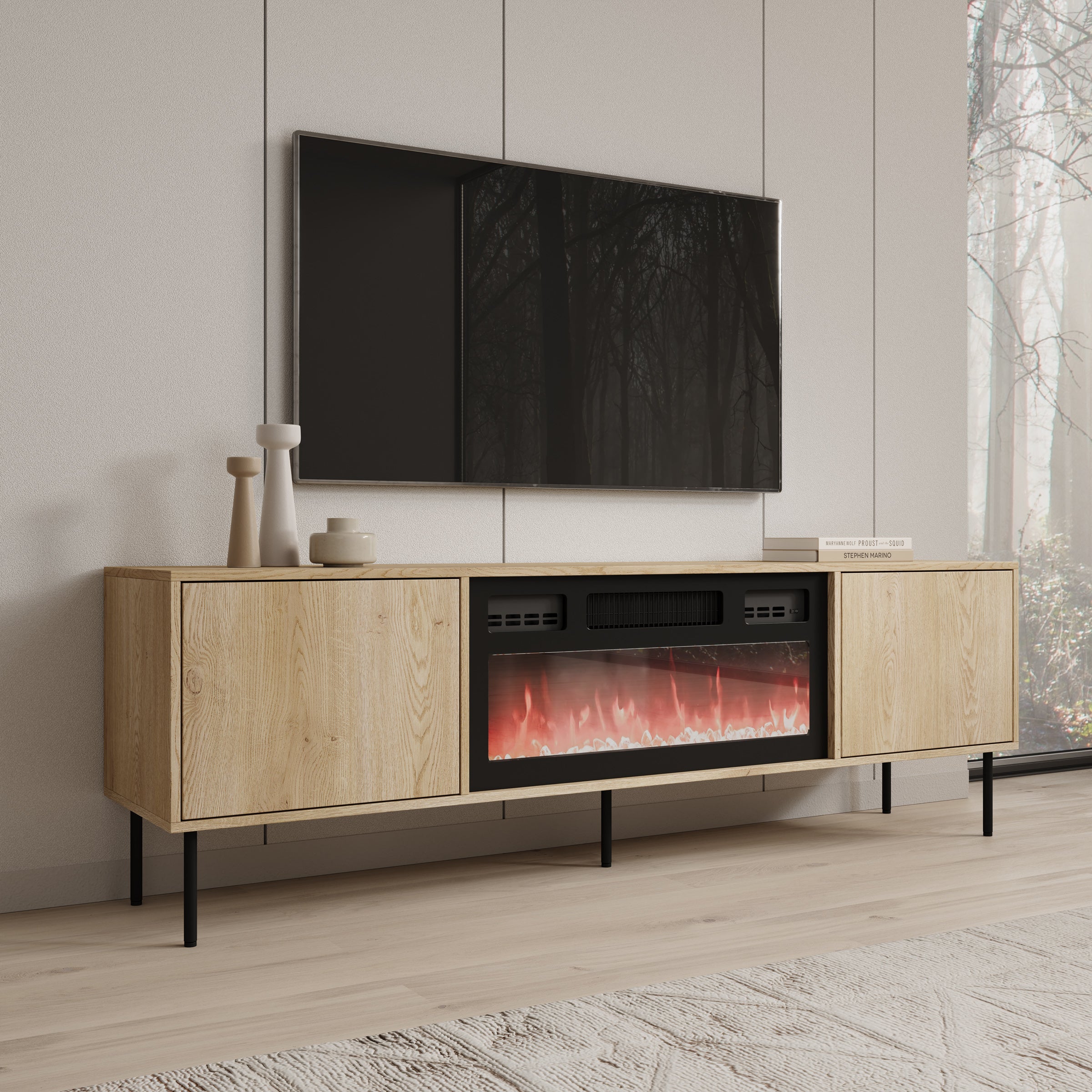 Dimora - TV-Meubel met sfeerhaard - Eikenpatroon - 183x40x60