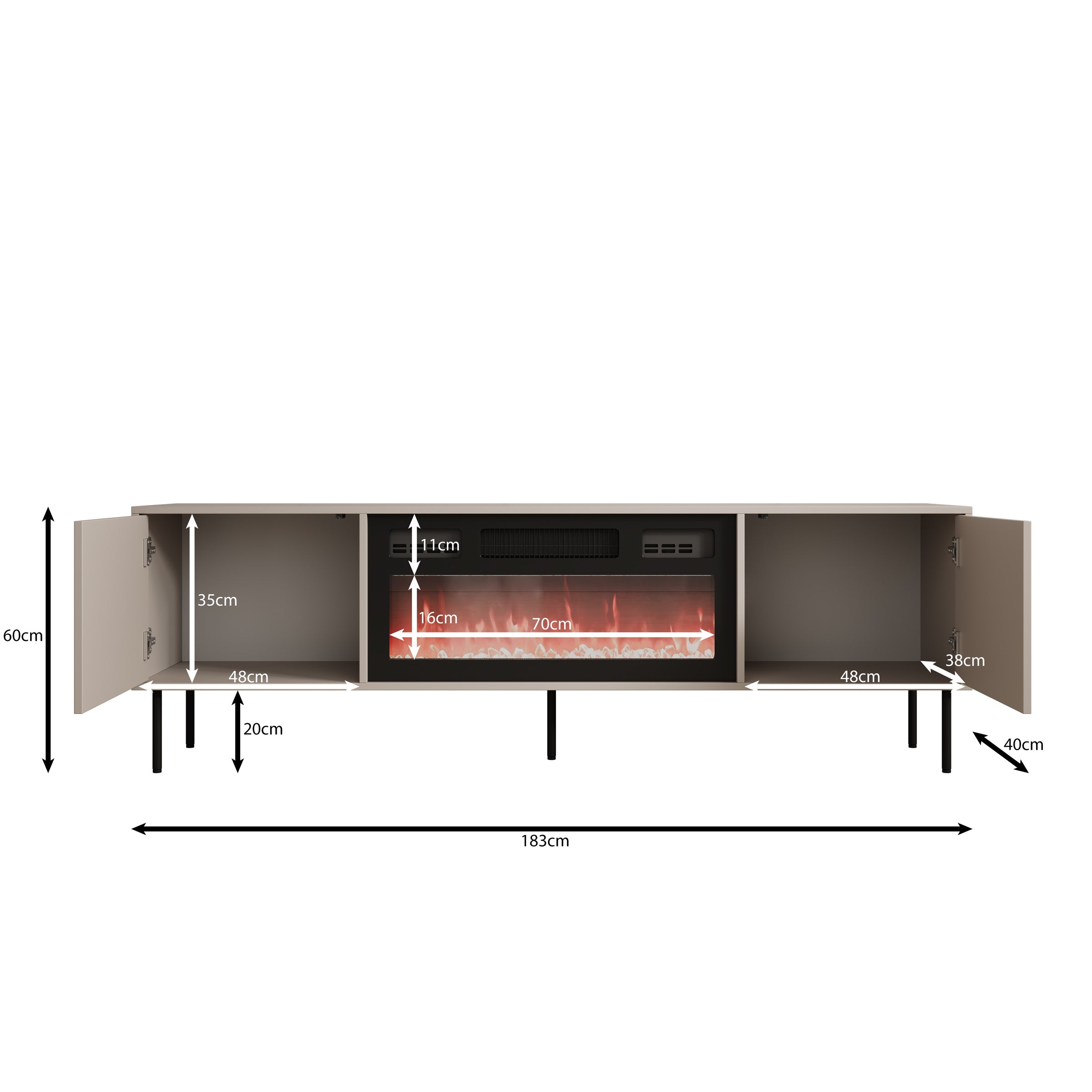 Dimora - TV-Meubel met sfeerhaard - Eikenpatroon - 183x40x60