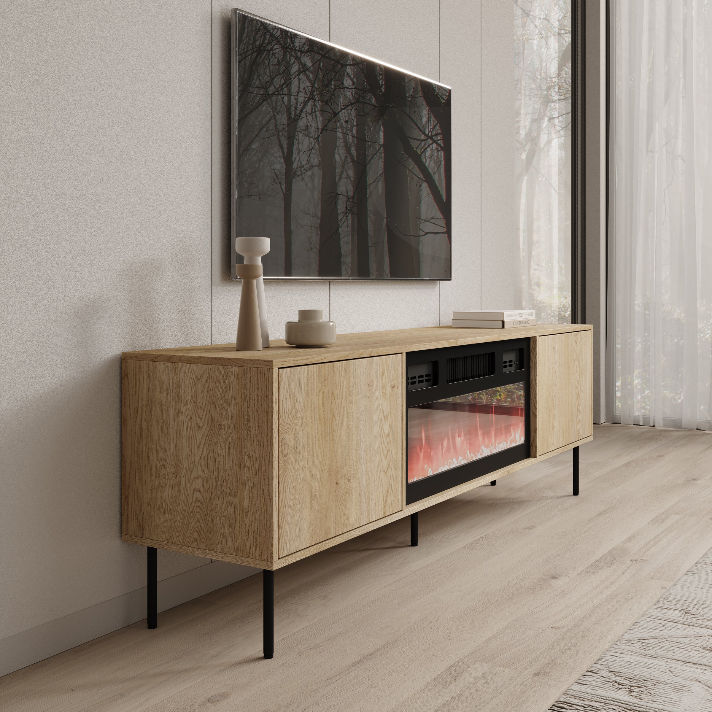 Dimora - TV-Meubel met sfeerhaard - Eikenpatroon - 183x40x60