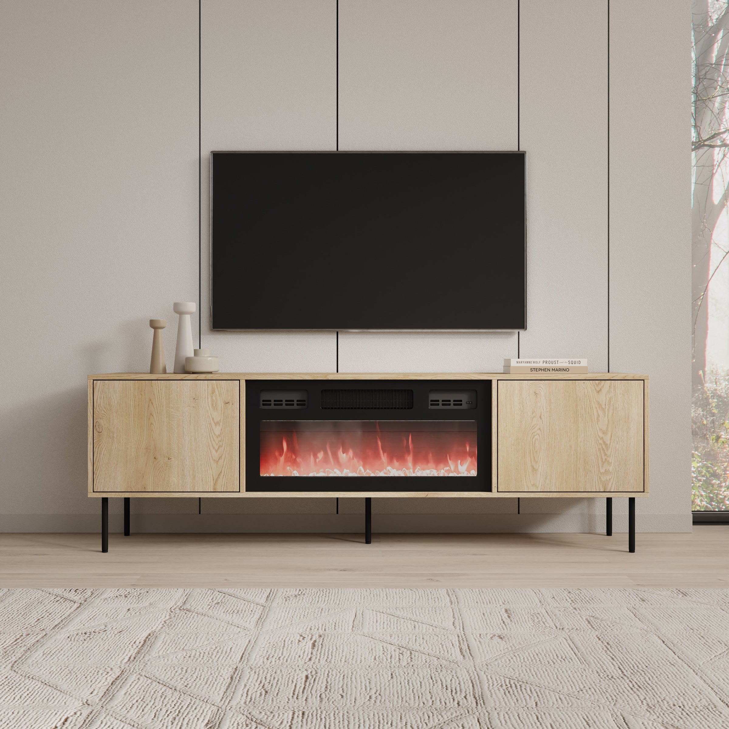 Dimora - TV-Meubel met sfeerhaard - Eikenpatroon - 183x40x60