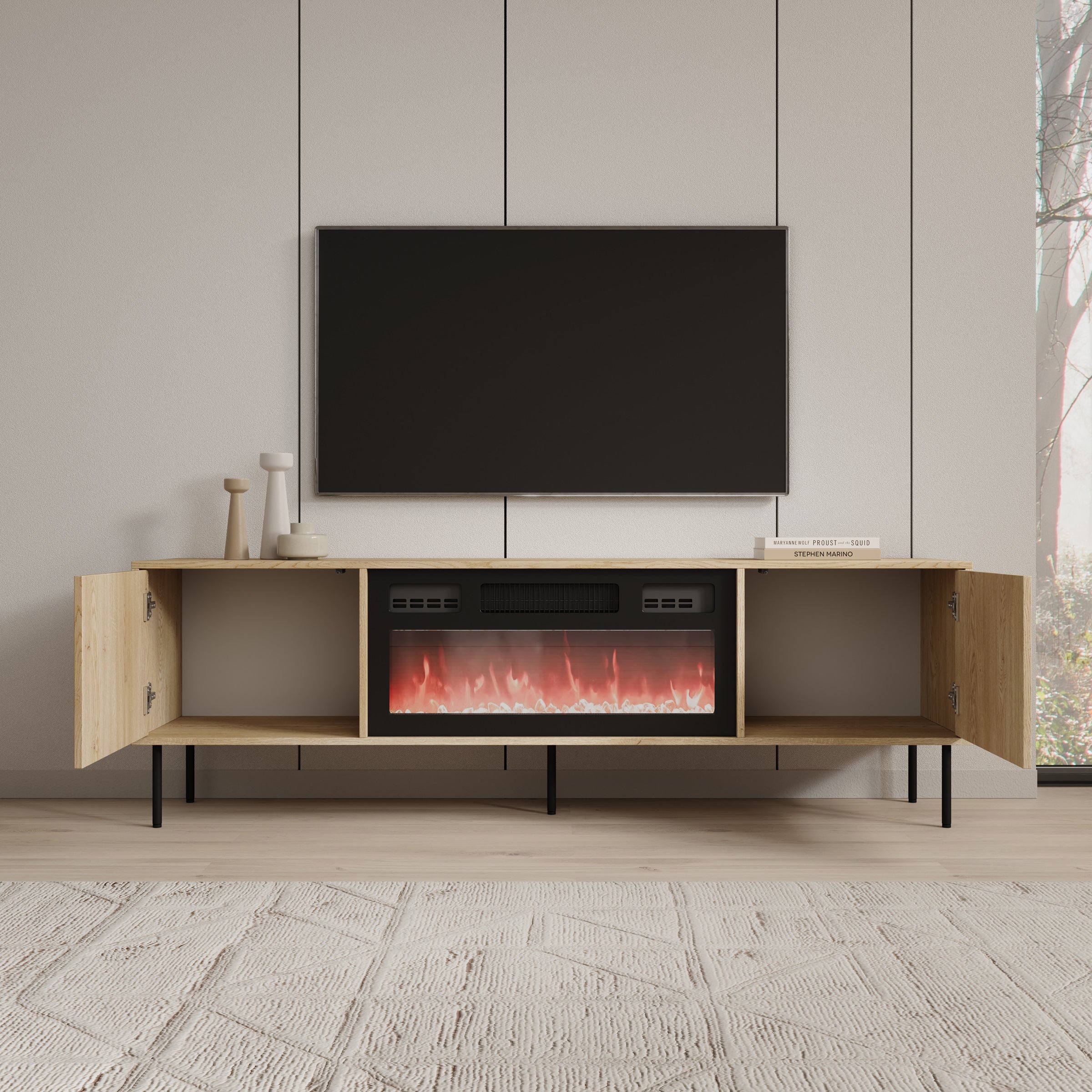 Dimora - TV-Meubel met sfeerhaard - Eikenpatroon - 183x40x60