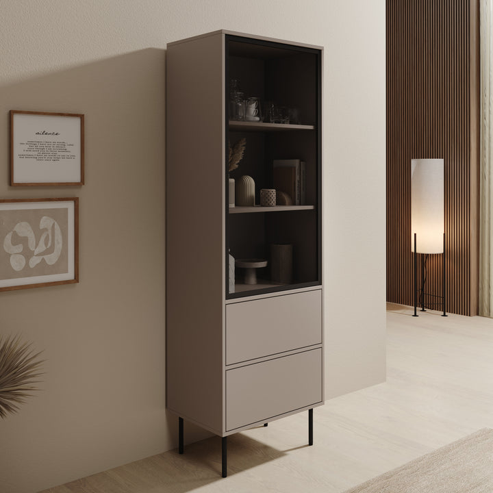 Dimora - Vitrinekast - Beige - 60x40x185 cm