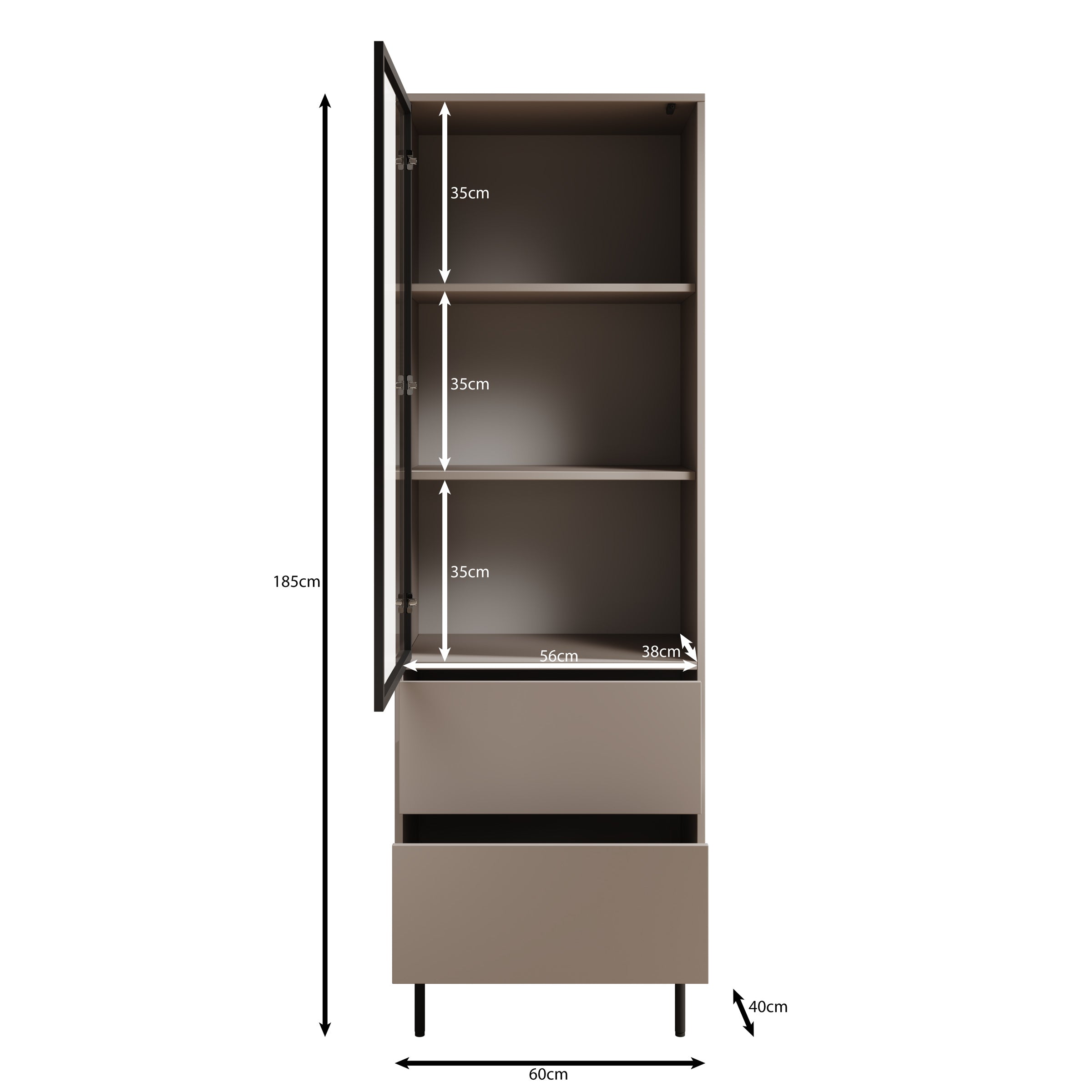 Dimora - Vitrinekast - Beige - 60x40x185 cm