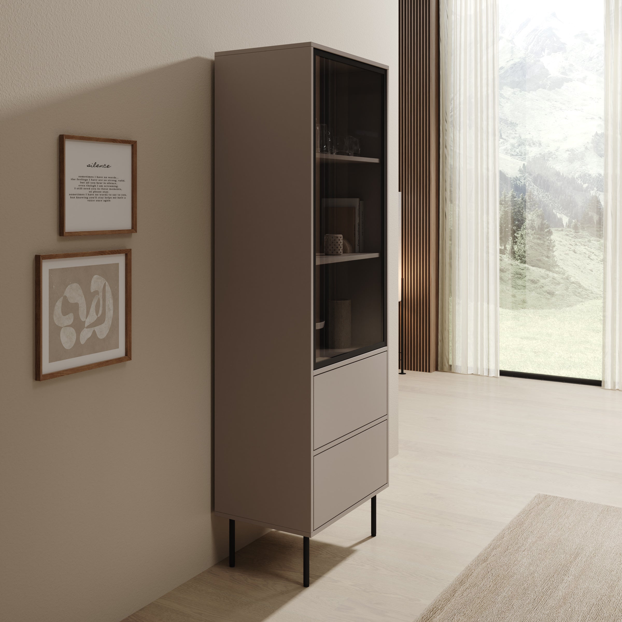 Dimora - Vitrinekast - Beige - 60x40x185 cm