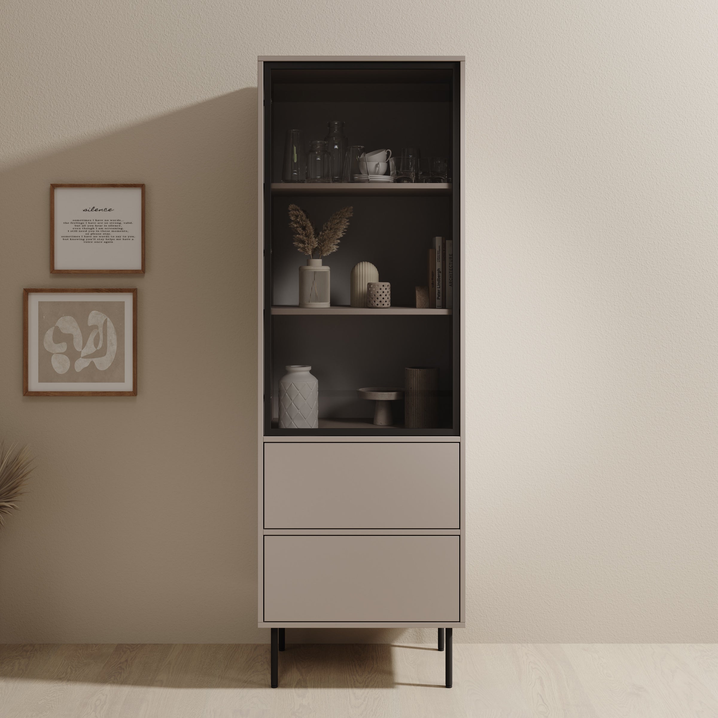 Dimora - Vitrinekast - Beige - 60x40x185 cm