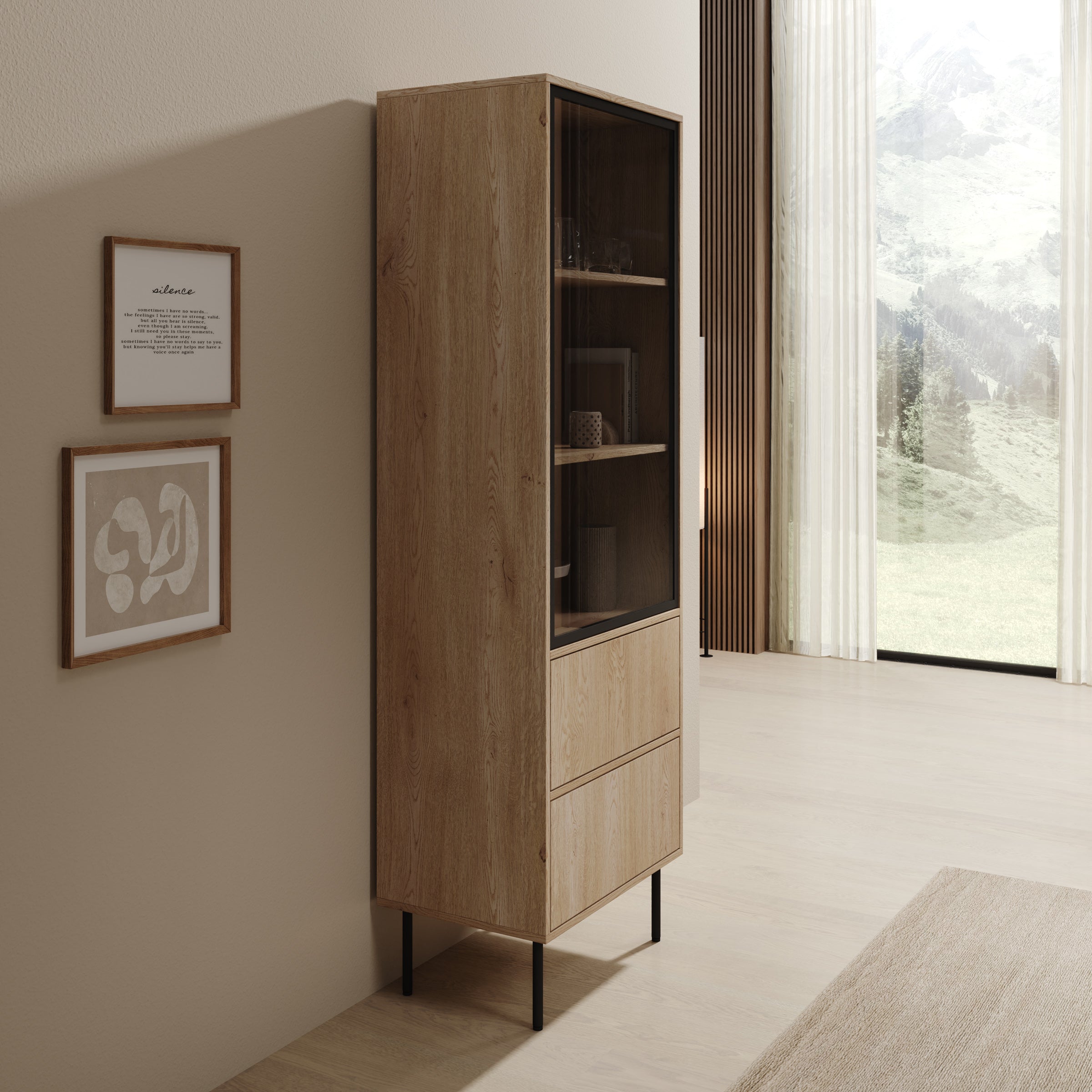 Dimora - Vitrinekast - Eikenpatroon - 60x40x185 cm