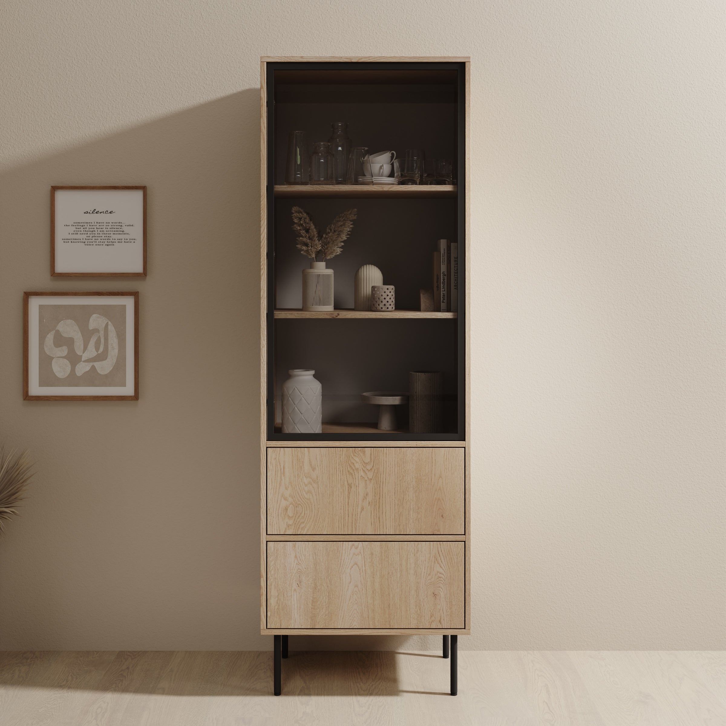 Dimora - Vitrinekast - Eikenpatroon - 60x40x185 cm