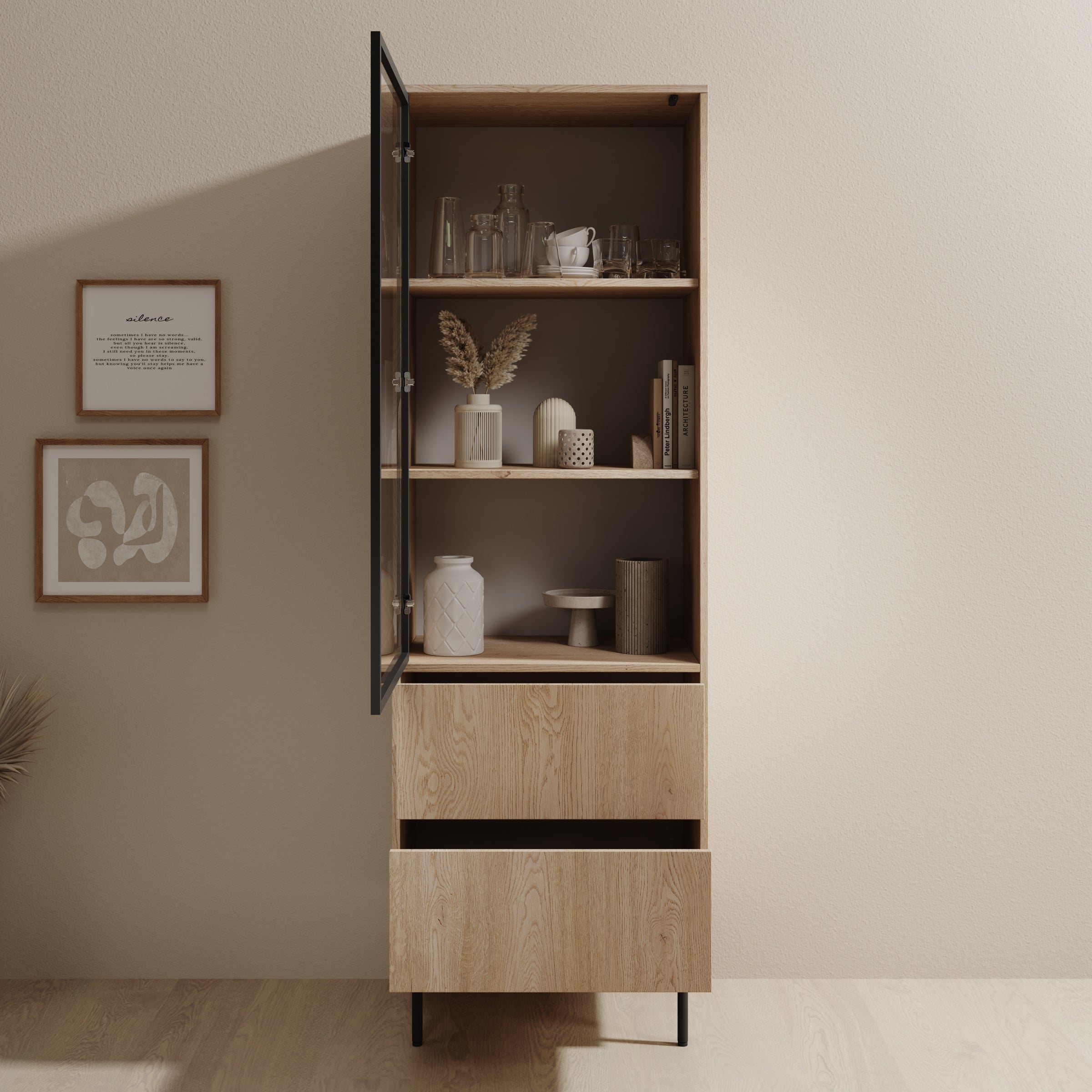 Dimora - Vitrinekast - Eikenpatroon - 60x40x185 cm