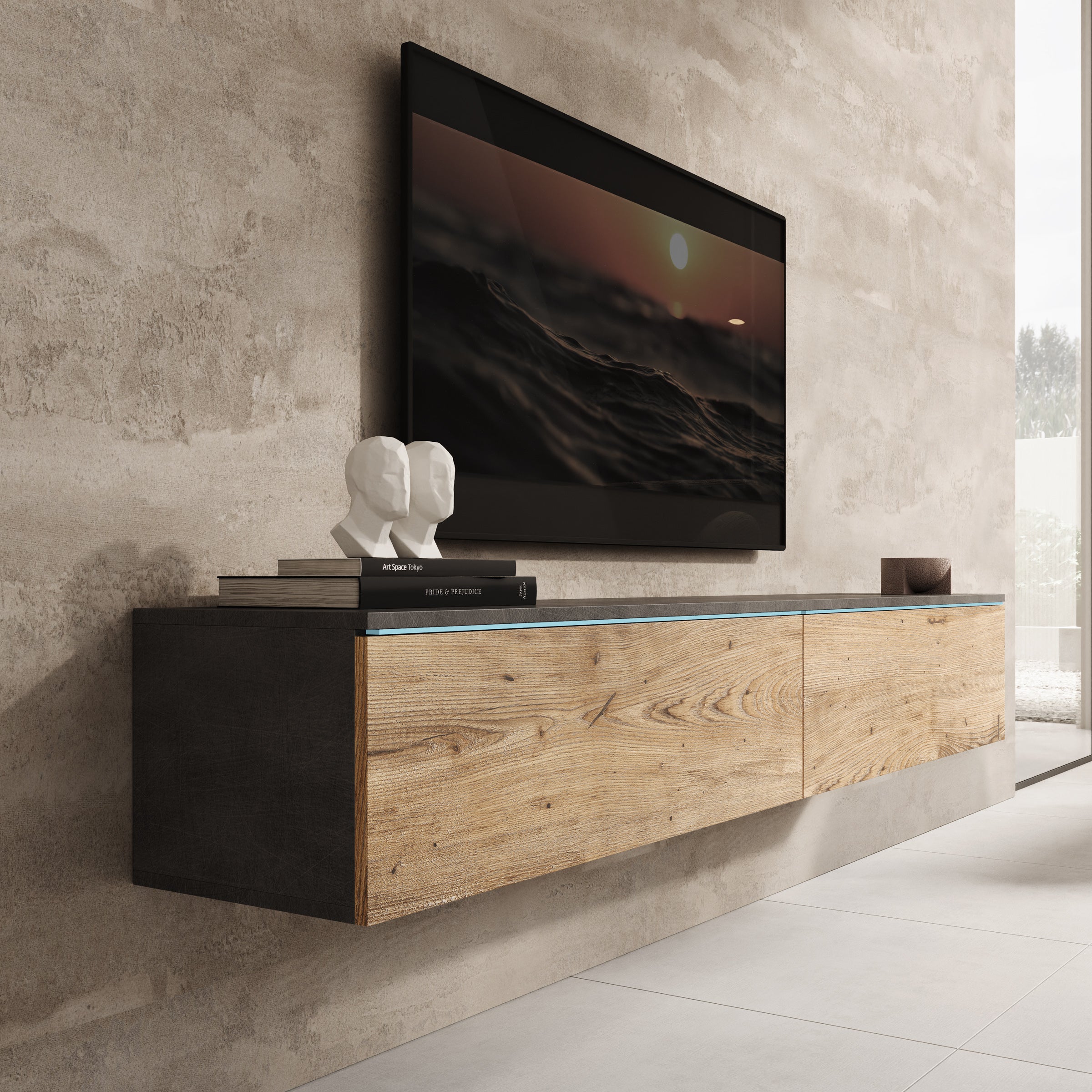 Dixon - TV-Meubel - Eiken/Grijs - 180x33x30 cm