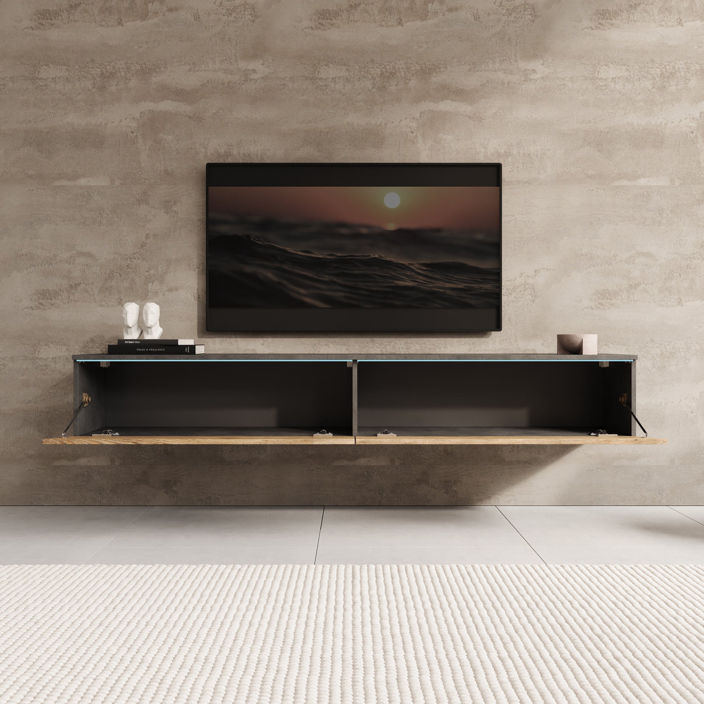 Dixon - TV-Meubel - Eiken/Grijs - 180x33x30 cm
