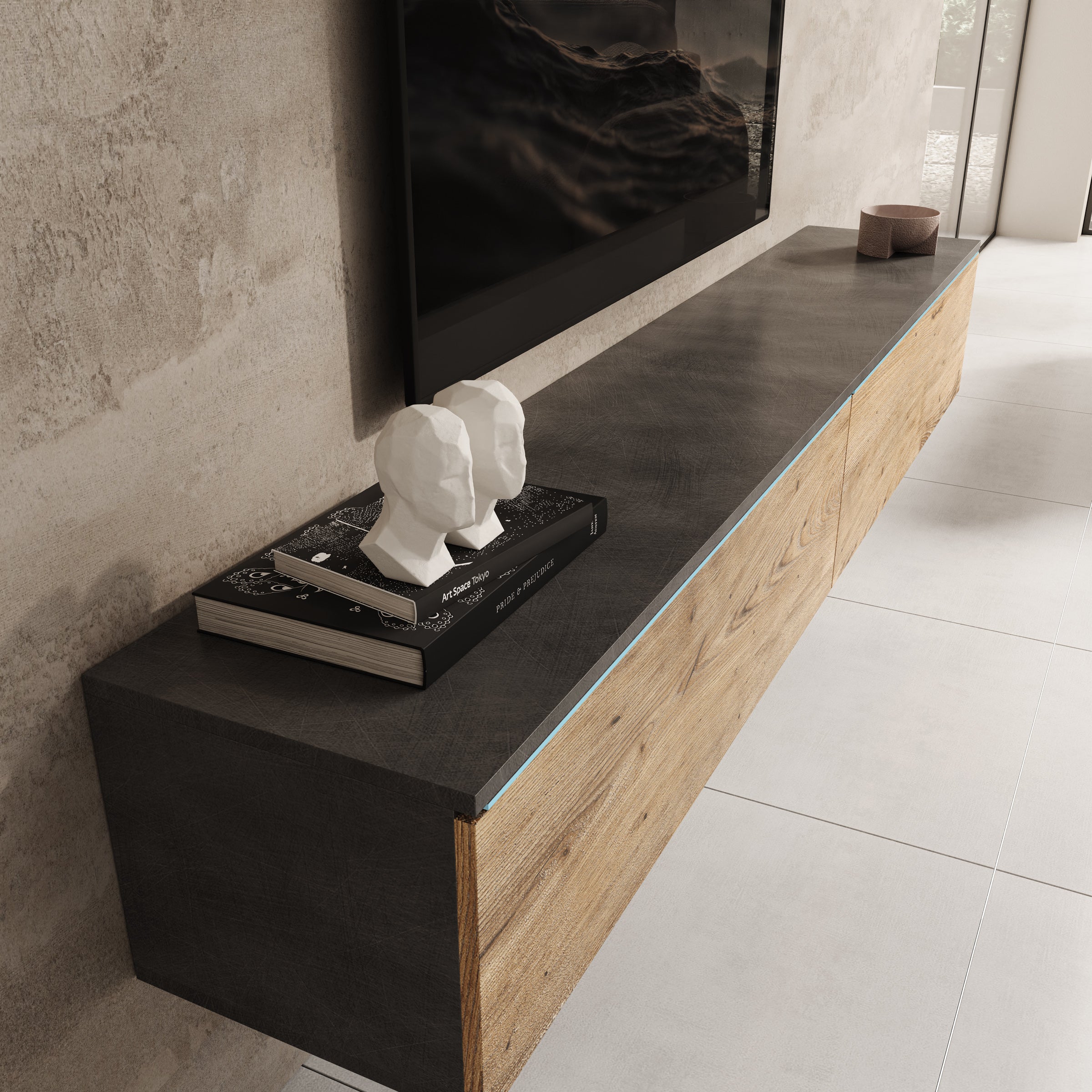 Dixon - TV-Meubel - Eiken/Grijs - 180x33x30 cm
