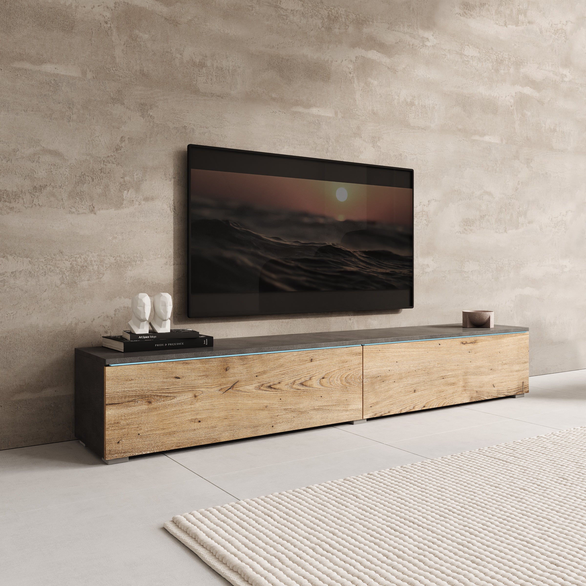 Dixon - TV-Meubel - Eiken/Grijs - 180x33x30 cm
