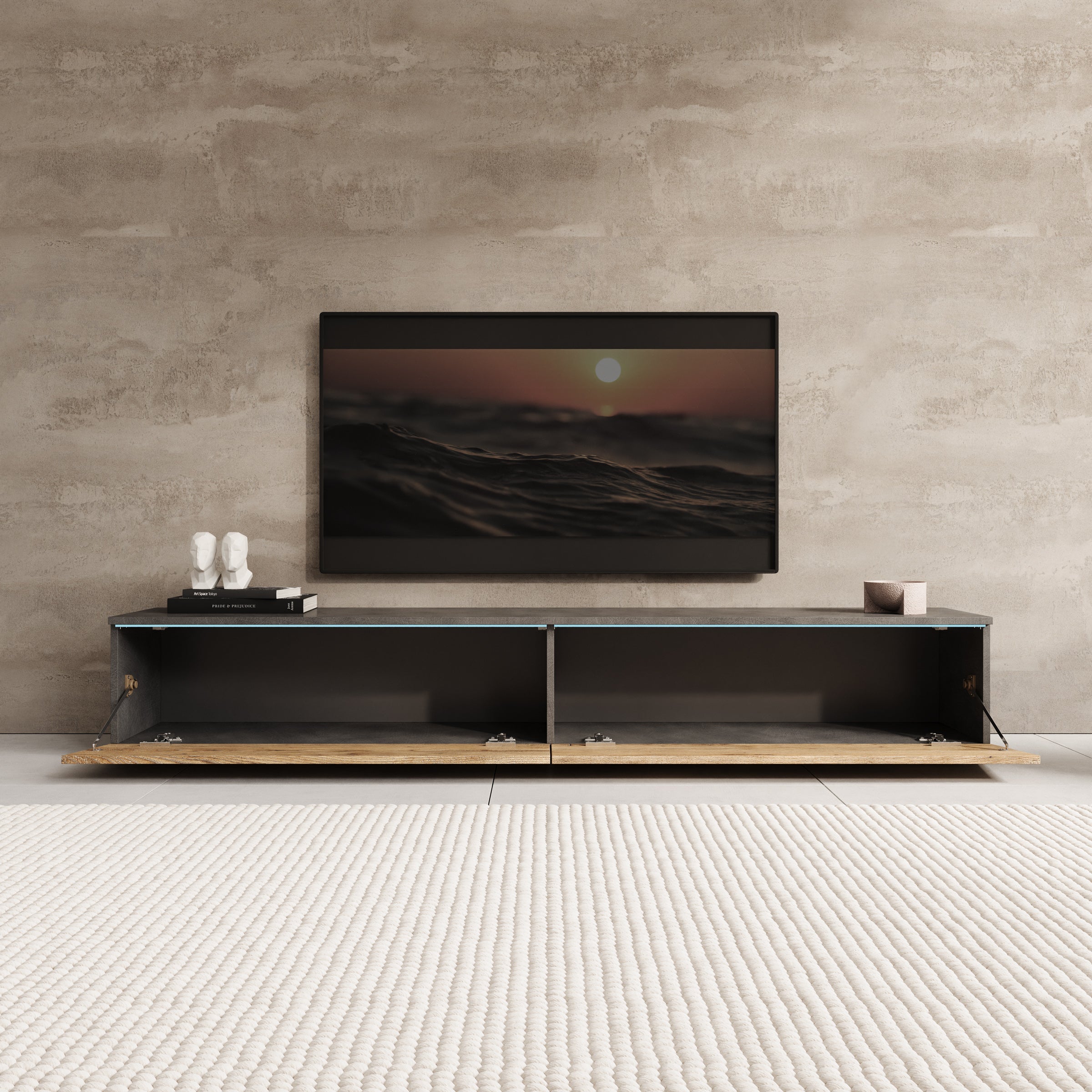 Dixon - TV-Meubel - Eiken/Grijs - 180x33x30 cm