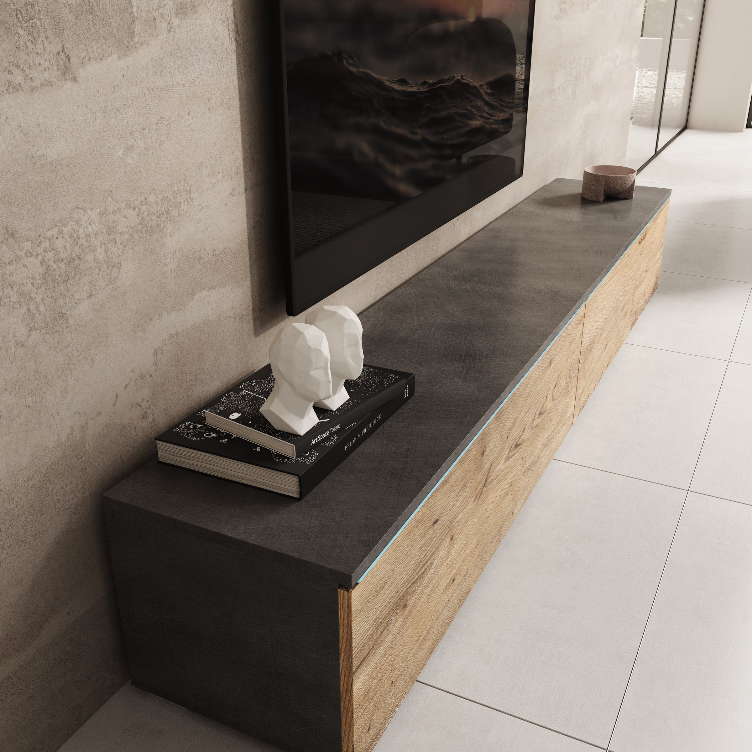 Dixon - TV-Meubel - Eiken/Grijs - 180x33x30 cm