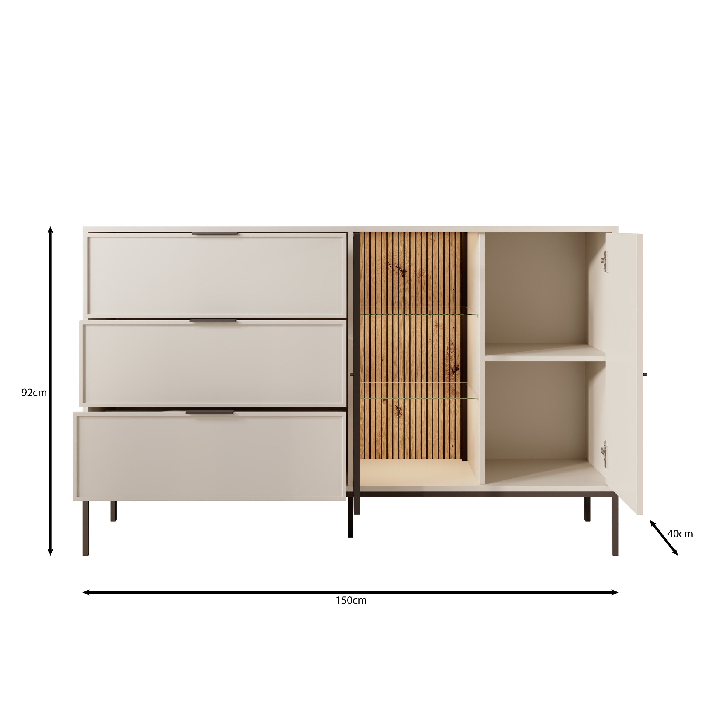 Dominica - Dressoir - Beige - 150x40x92 cm