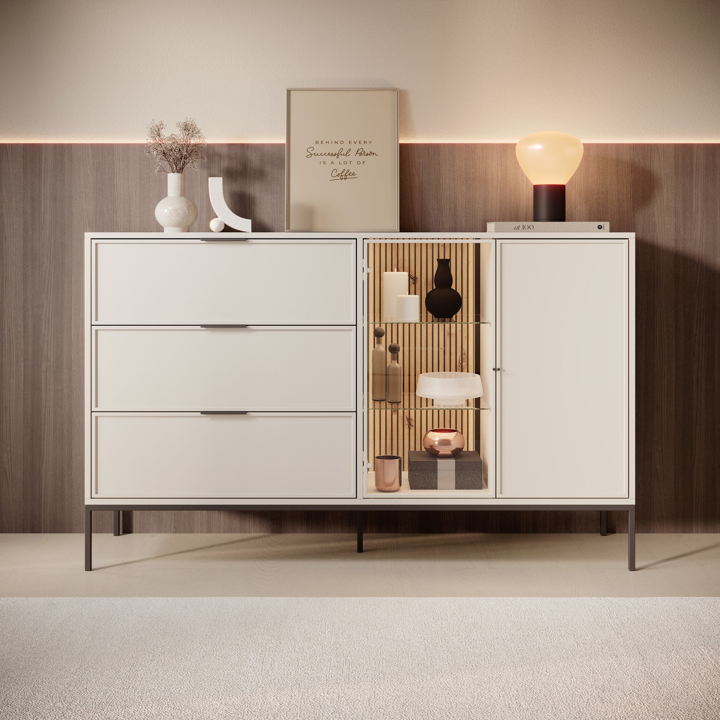Dominica - Dressoir - Beige - 150x40x92 cm