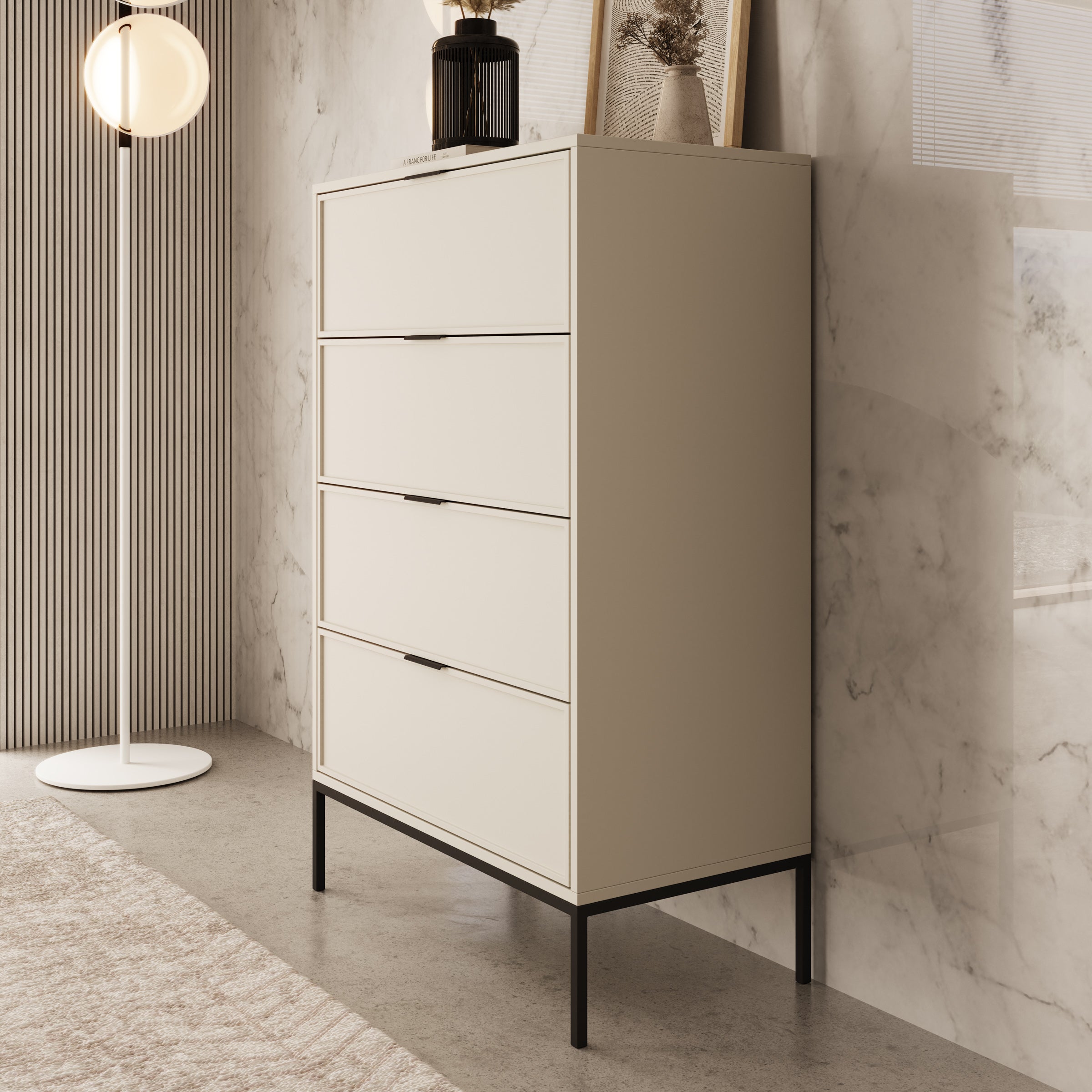 Dominica - Ladekast met 4 lades - Beige - 76x40x115 cm