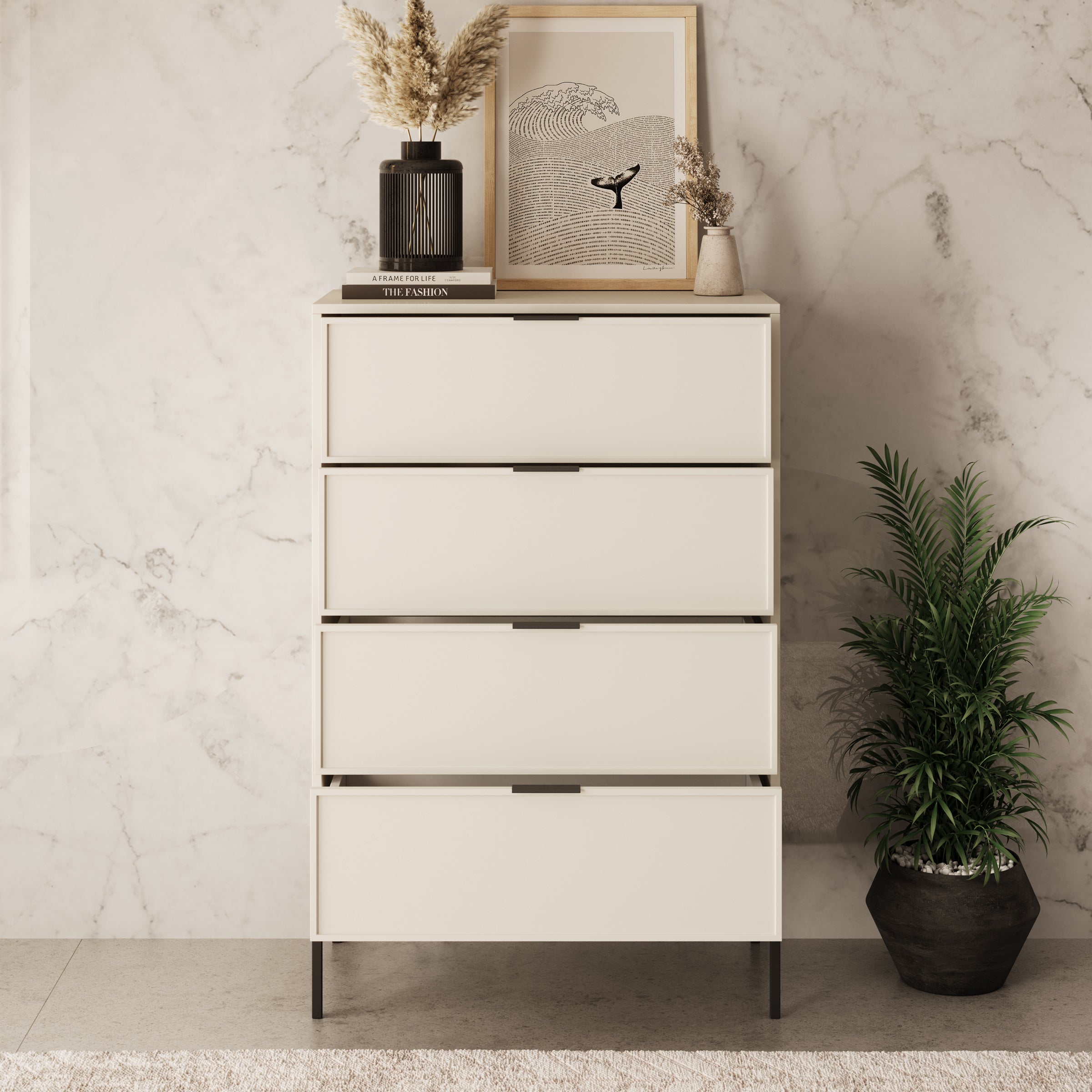 Dominica - Ladekast met 4 lades - Beige - 76x40x115 cm