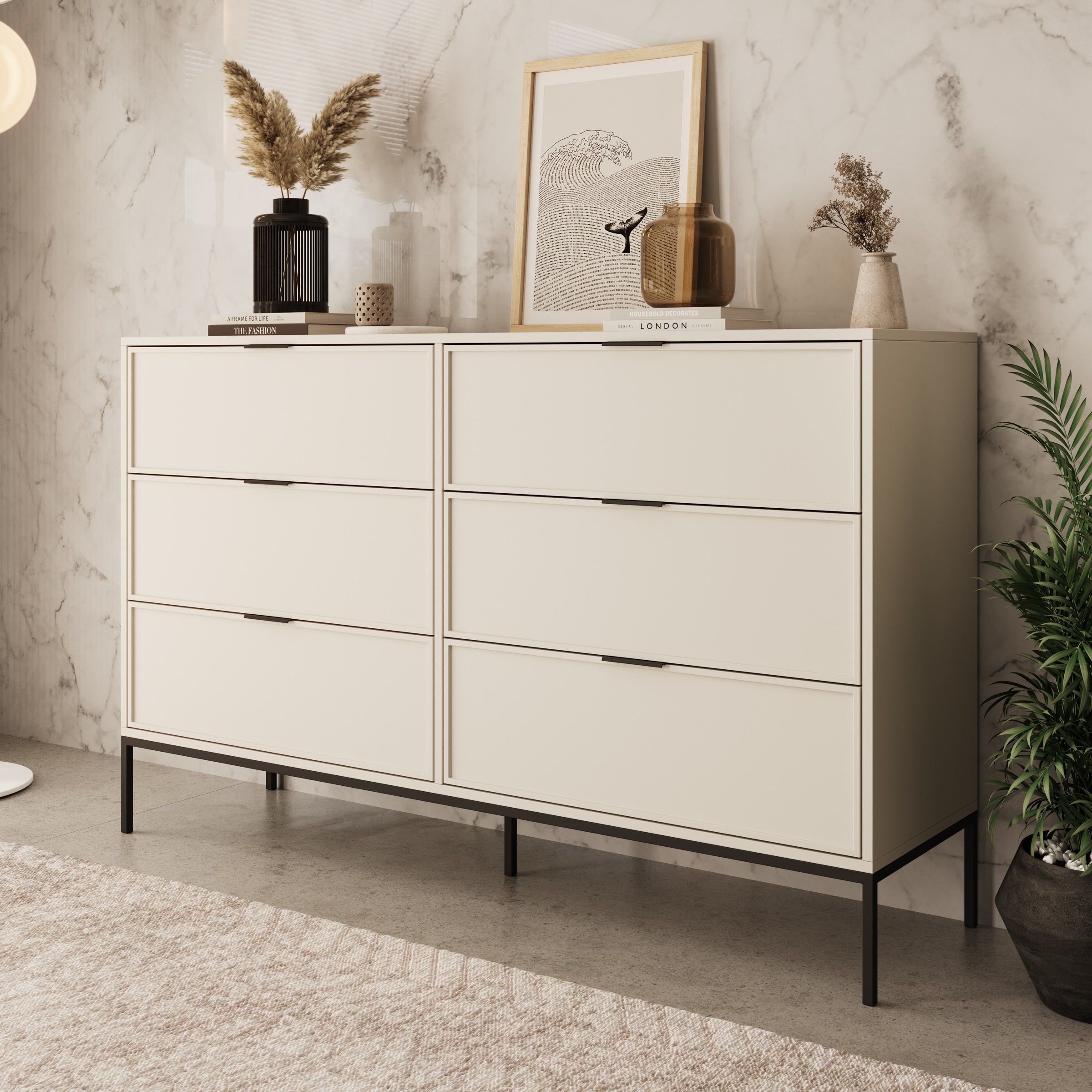 Dominica - Ladekast met 6 lades - Beige - 150x40x92 cm