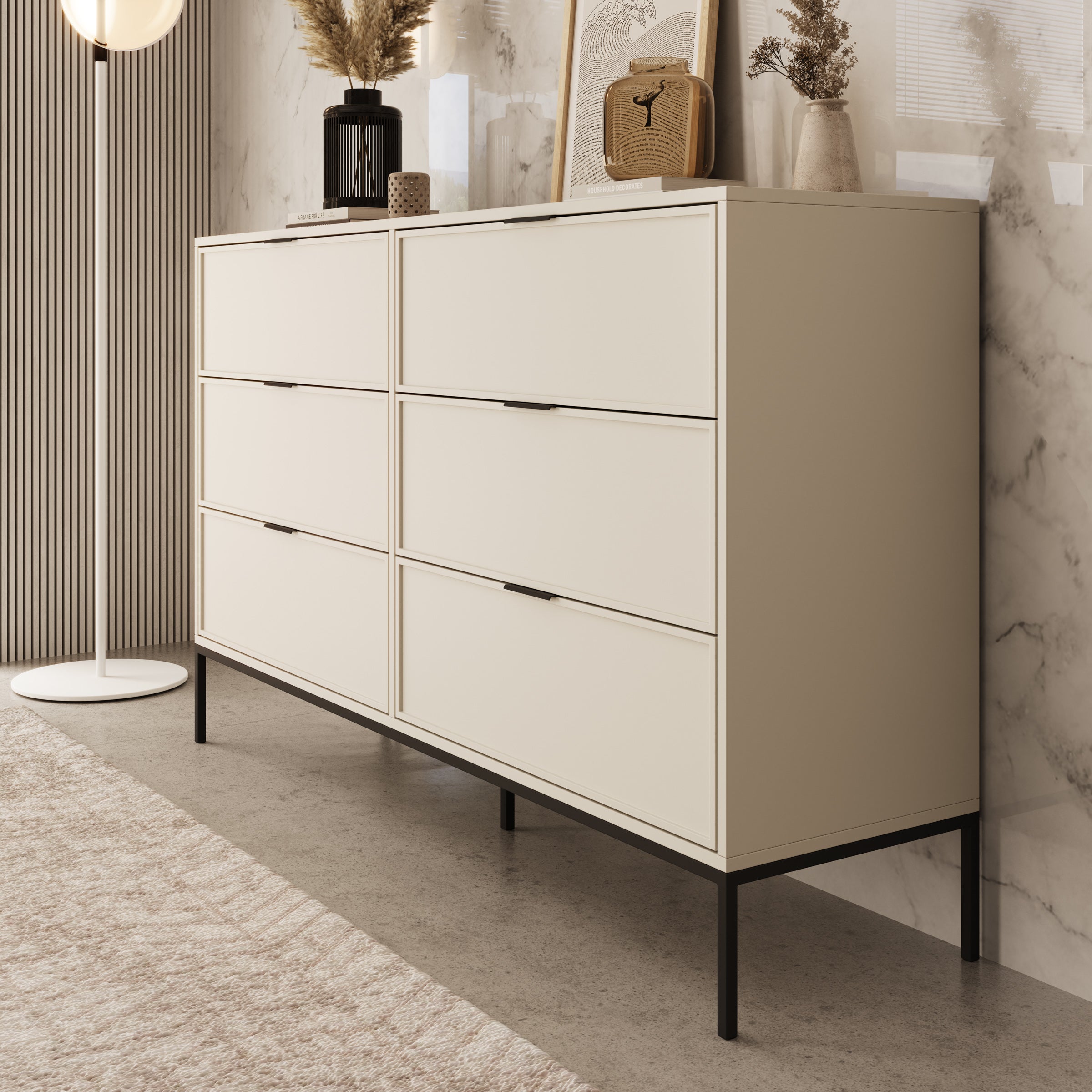 Dominica - Ladekast met 6 lades - Beige - 150x40x92 cm