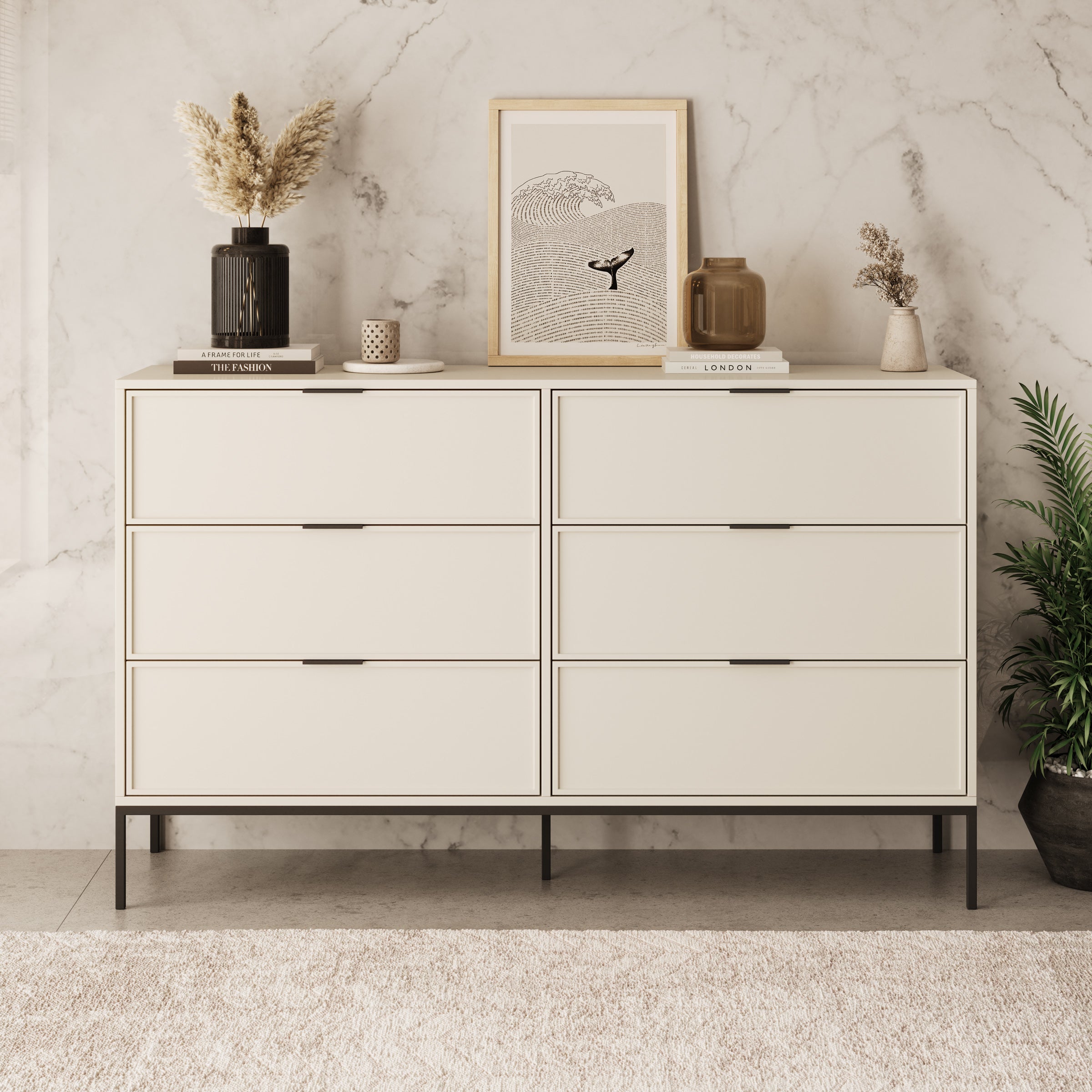 Dominica - Ladekast met 6 lades - Beige - 150x40x92 cm