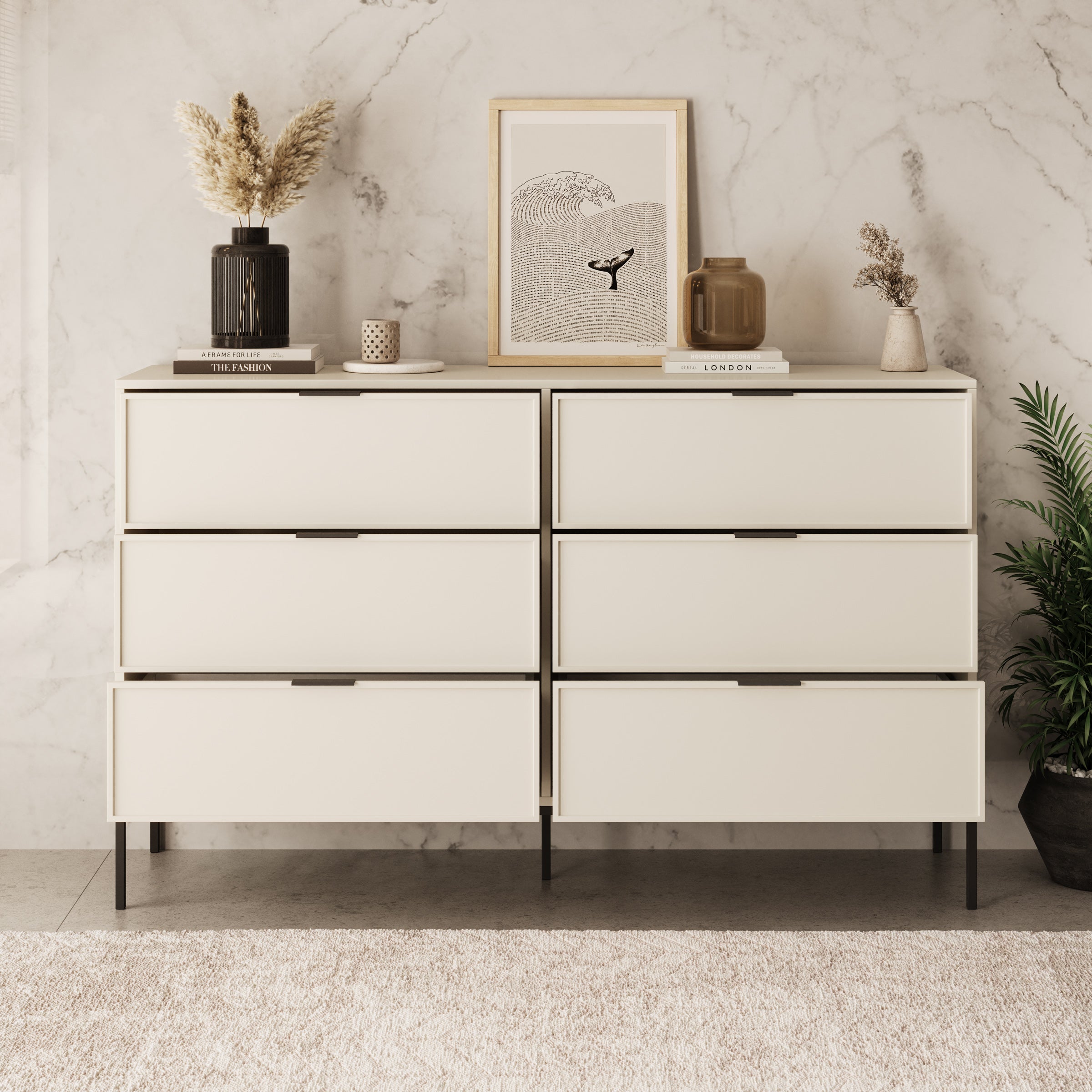 Dominica - Ladekast met 6 lades - Beige - 150x40x92 cm
