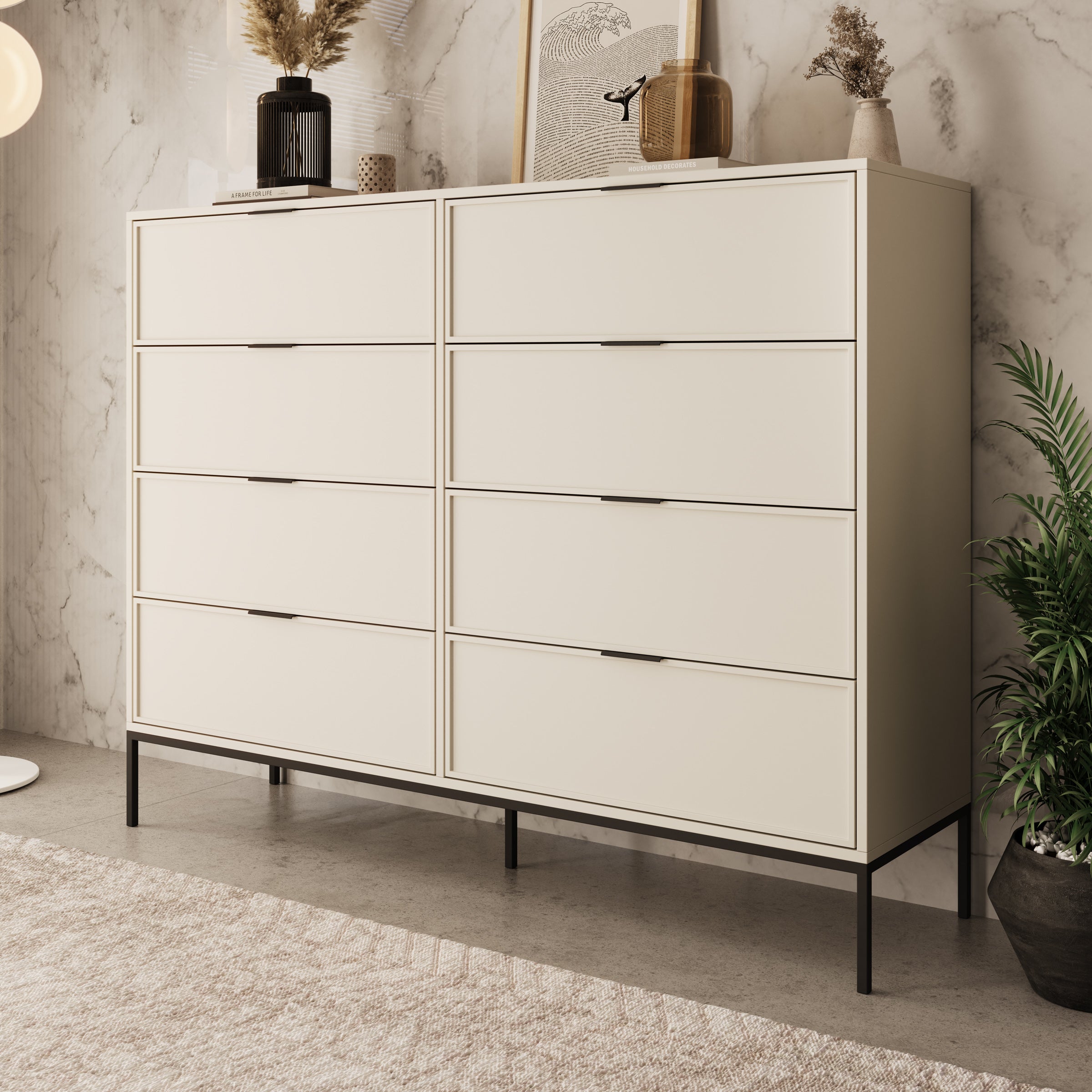 Dominica - Ladekast met 8 lades - Beige - 150x40x115 cm
