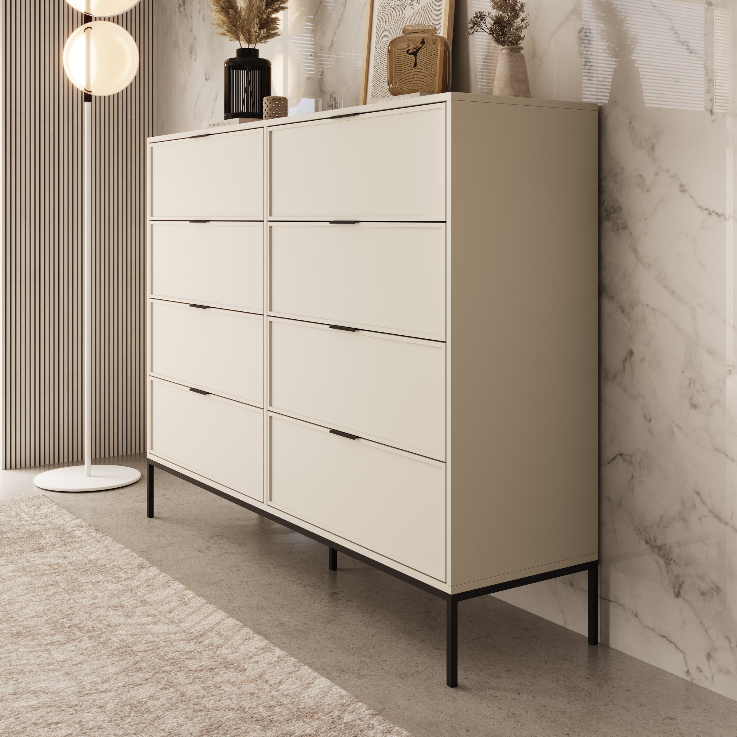 Dominica - Ladekast met 8 lades - Beige - 150x40x115 cm