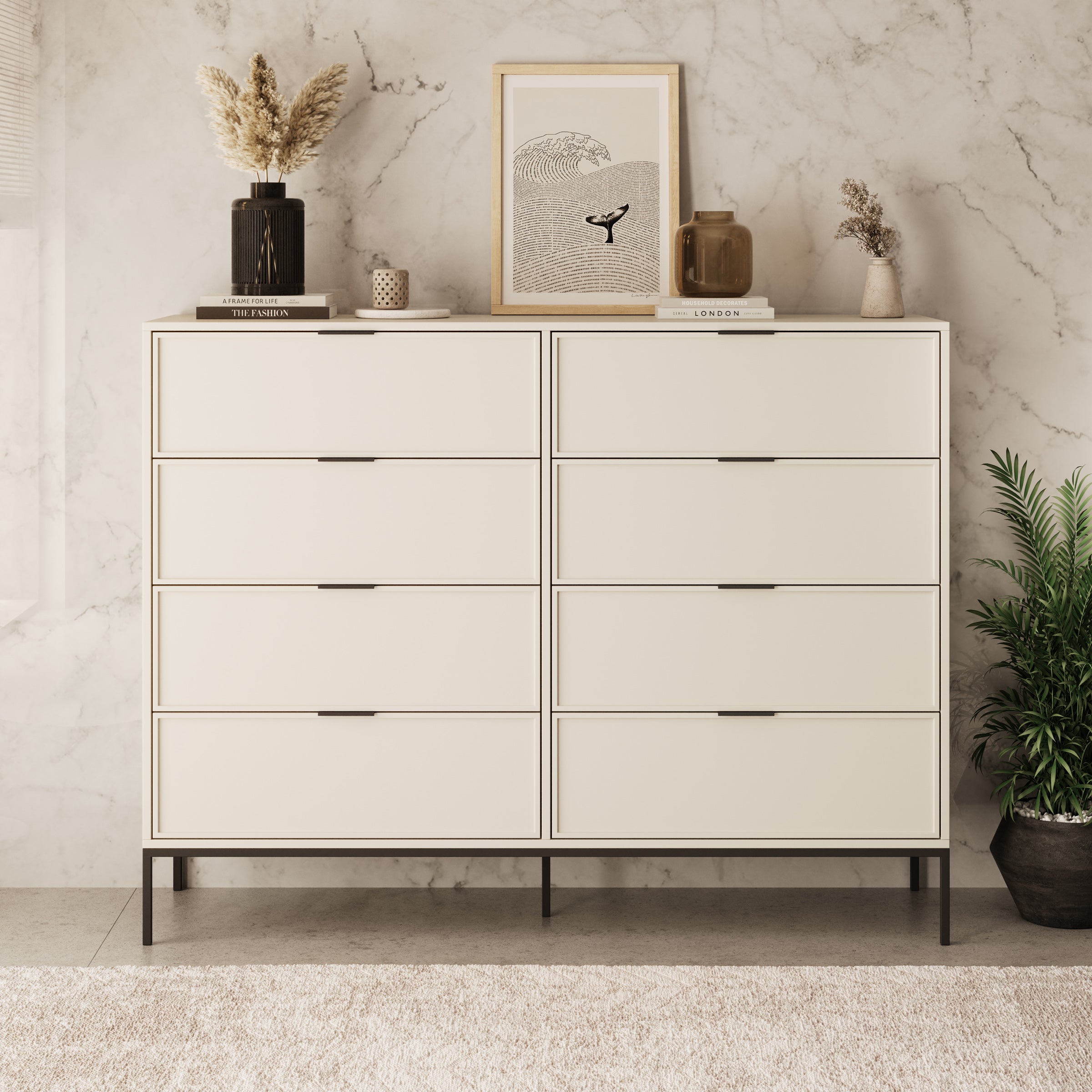 Dominica - Ladekast met 8 lades - Beige - 150x40x115 cm