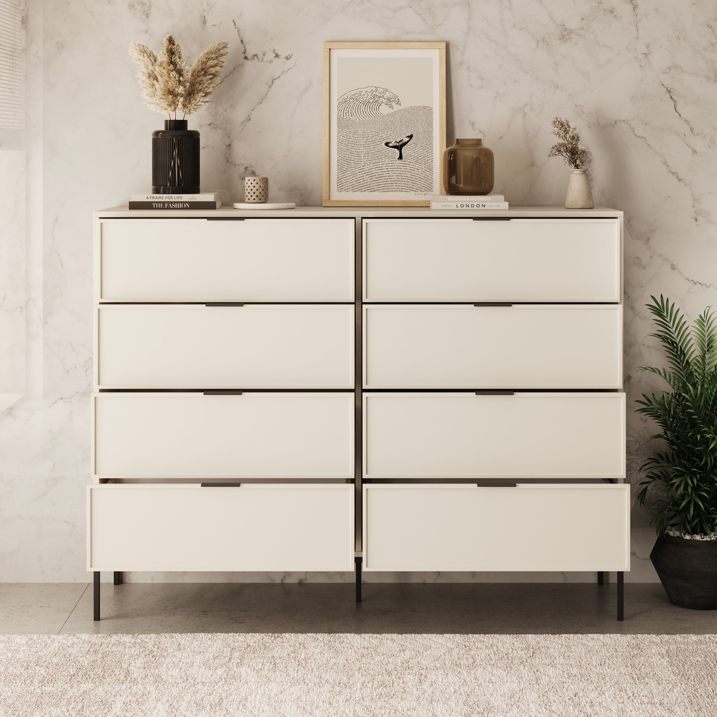 Dominica - Ladekast met 8 lades - Beige - 150x40x115 cm