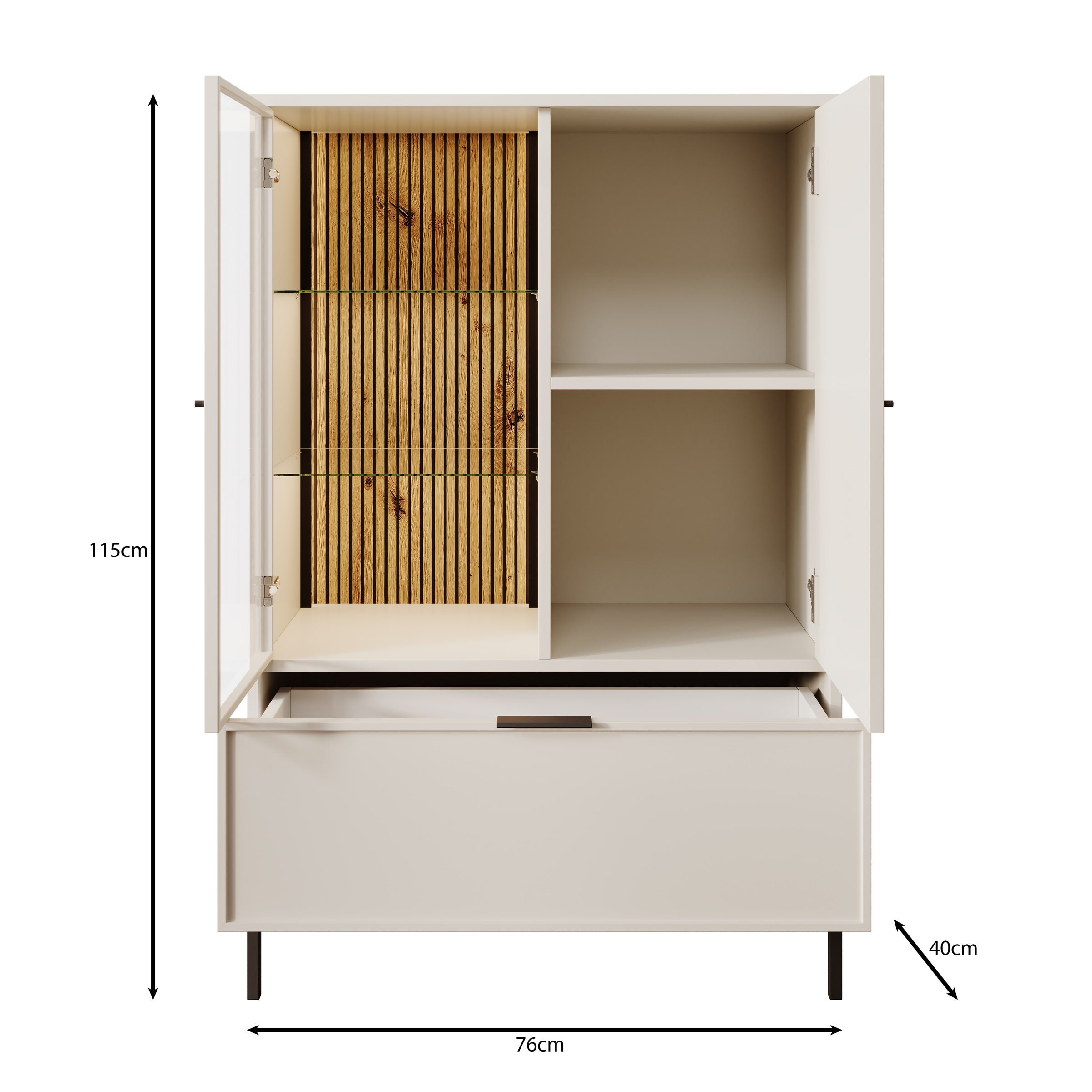 Dominica - Vitrinekast - Beige - 76x40x115 cm