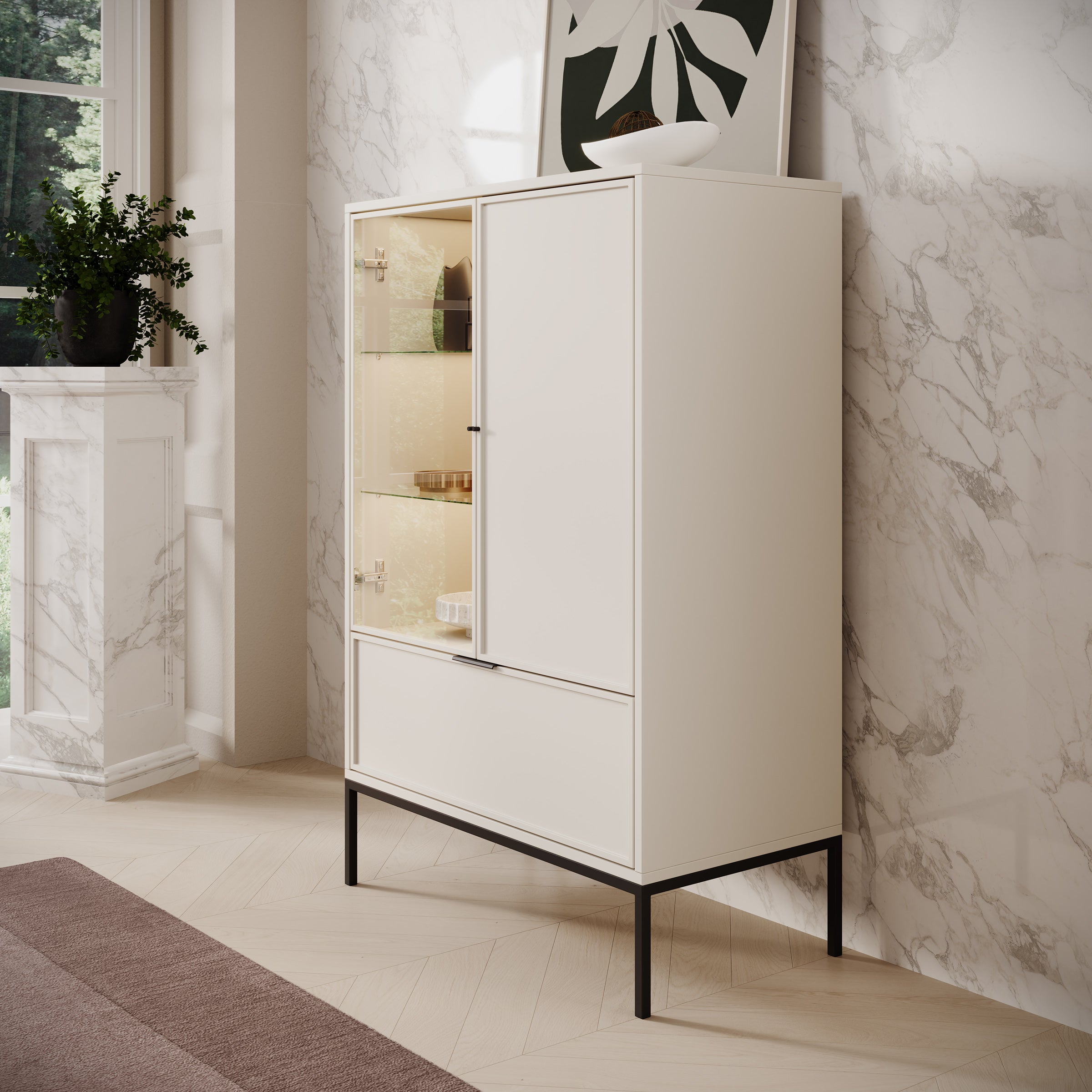 Dominica - Vitrinekast - Beige - 76x40x115 cm
