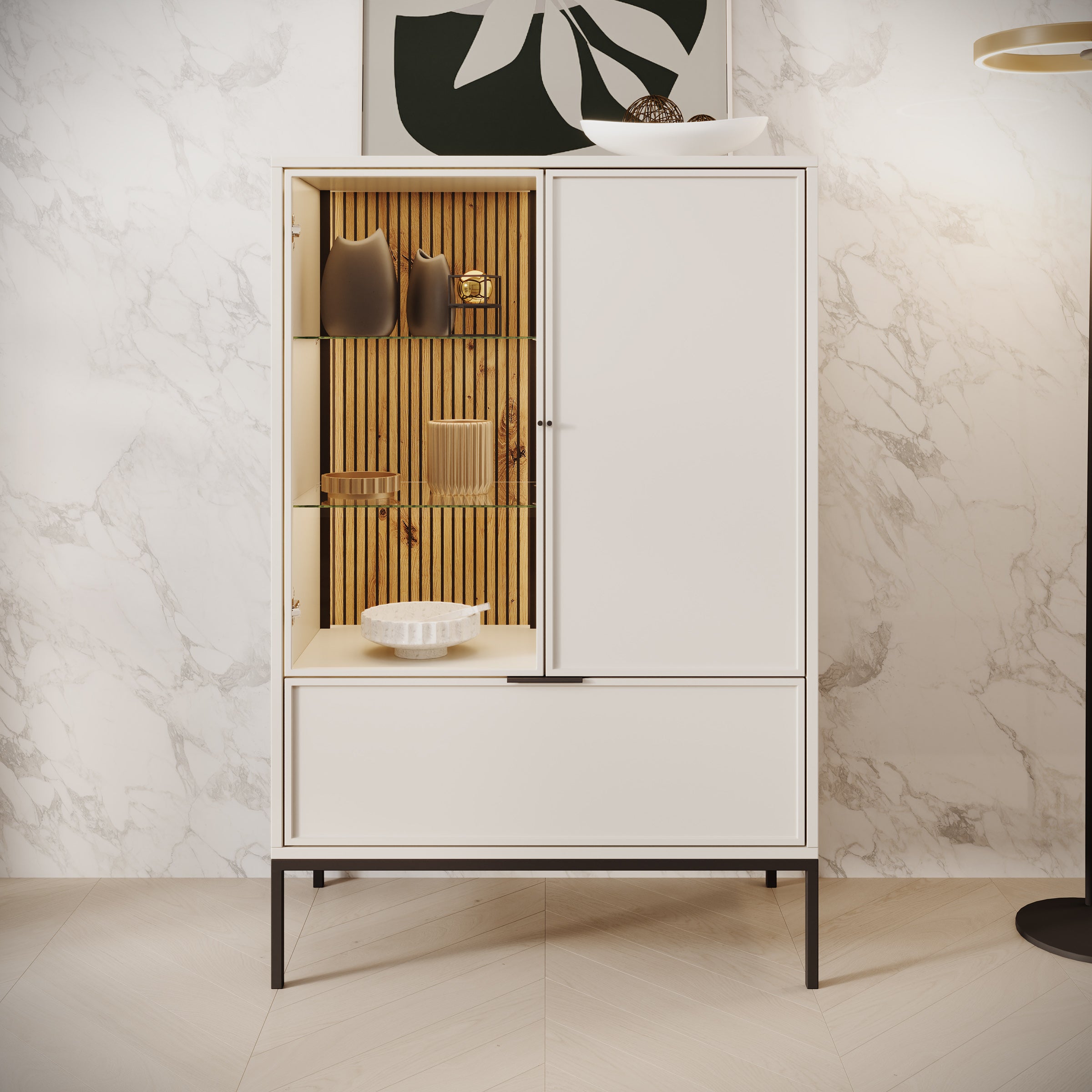 Dominica - Vitrinekast - Beige - 76x40x115 cm