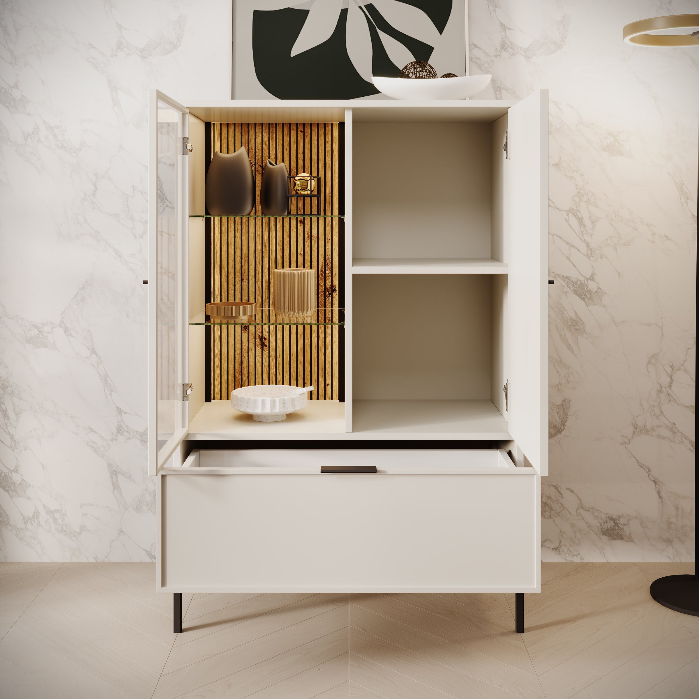 Dominica - Vitrinekast - Beige - 76x40x115 cm